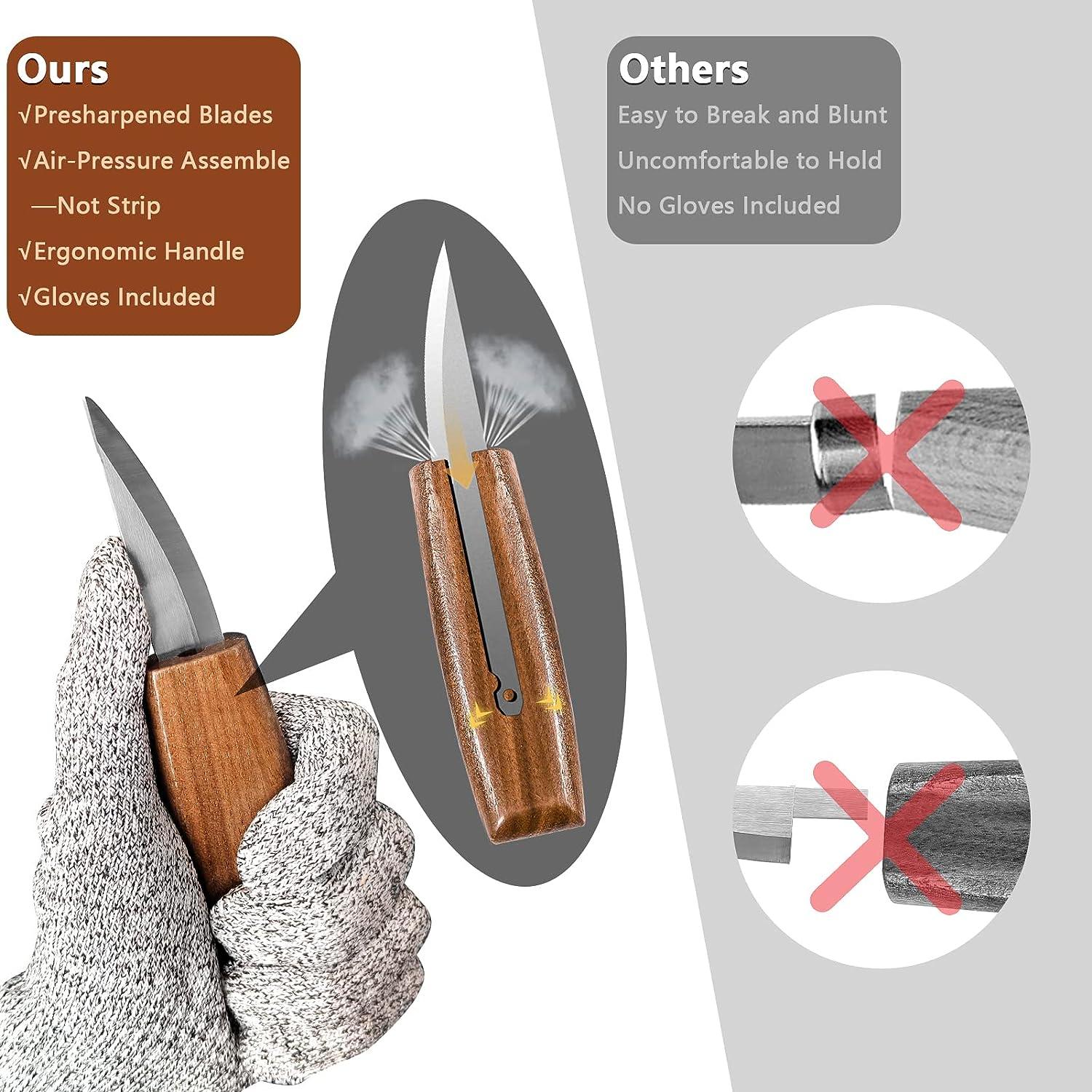 Wood Carving Tools Pack of 11- Includes Black Walnut Handle Wood Carving  Knife,Whittling Knife,Hook Knife,Polishing Compound,Sharpening Stone,Cut