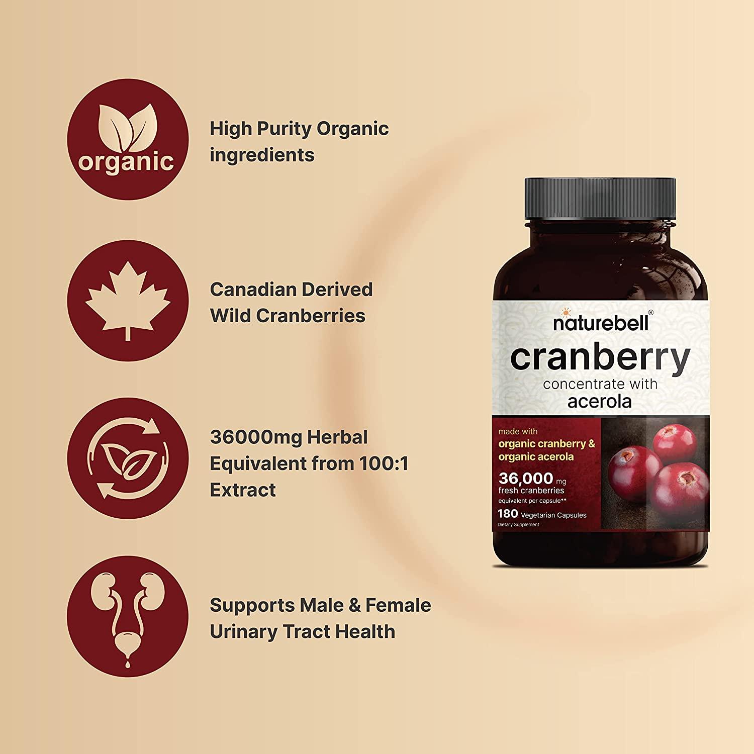 Organic Double Strength Cranberry Pills with Acerola 180 Vegan