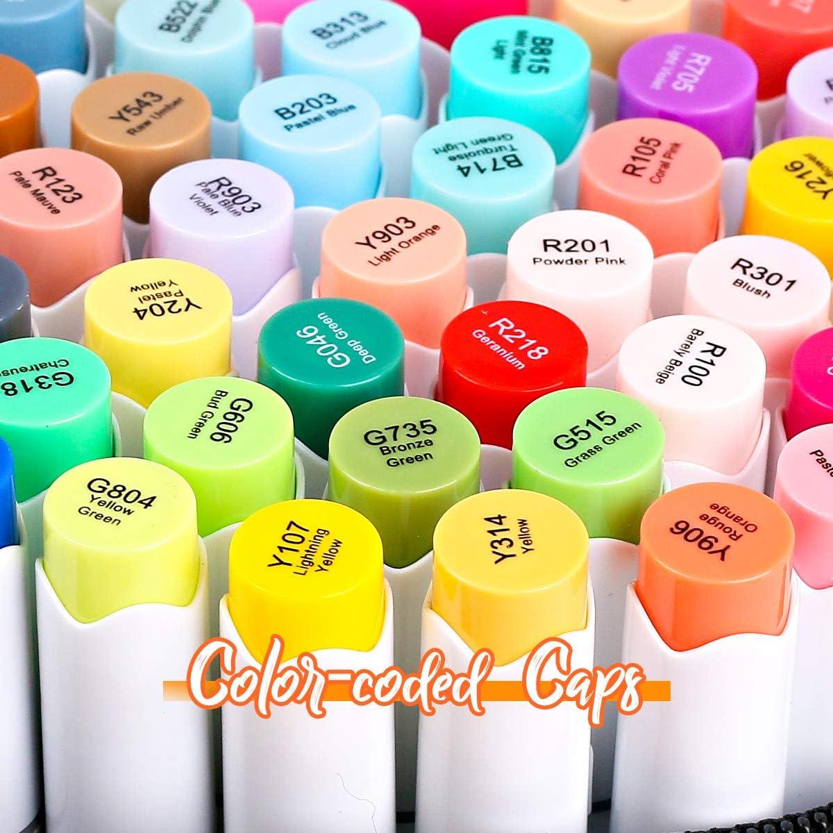 Ohuhu 72-Color Art Markers Set, Brush & Chisel Tip for Kids, with 1 Blender
