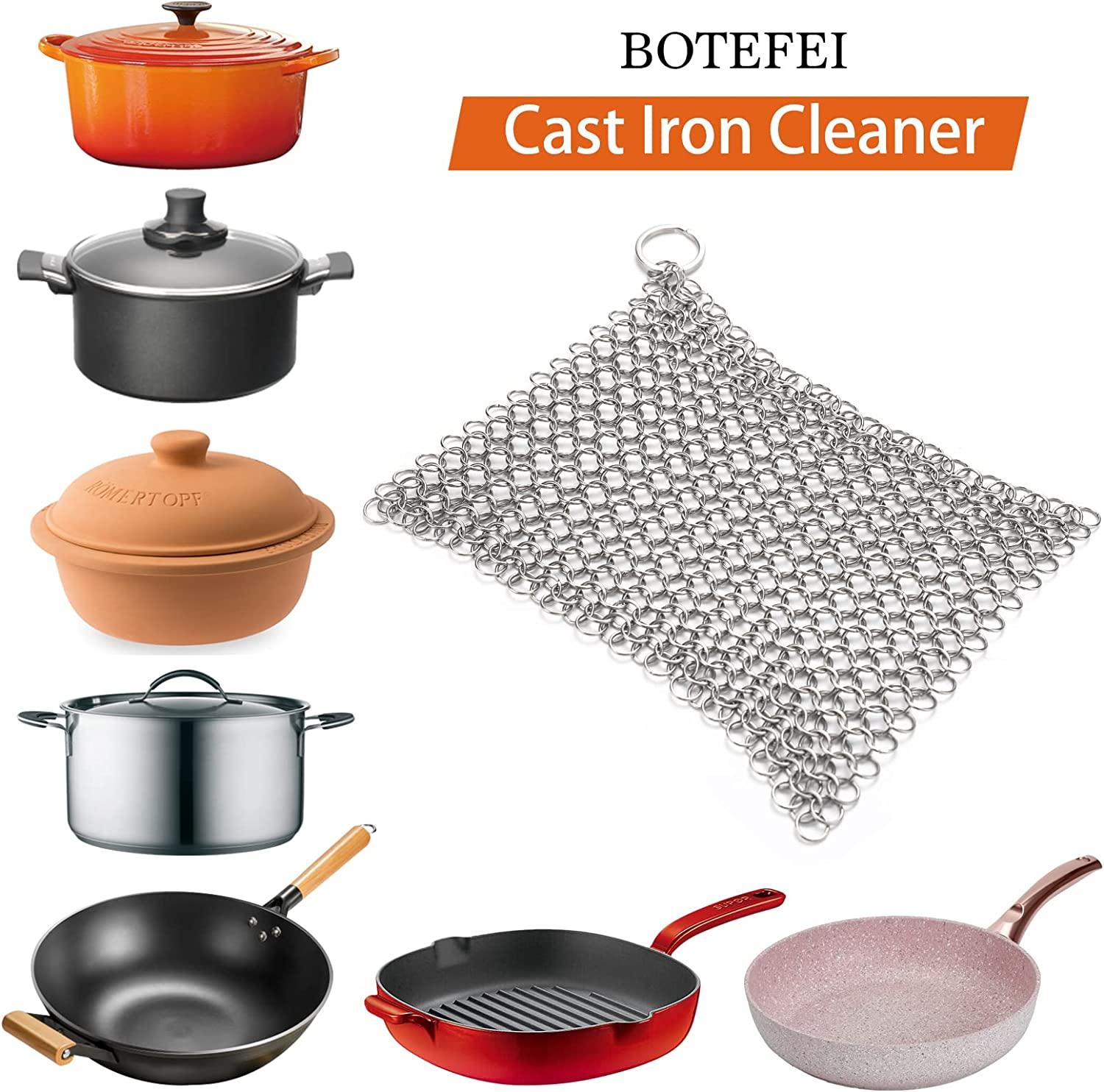 BOTEFEI Cast Iron Cleaner 6 x 6.3 Premium 316L Stainless Steel Chainmail  Scrubber for Skillet, Wok