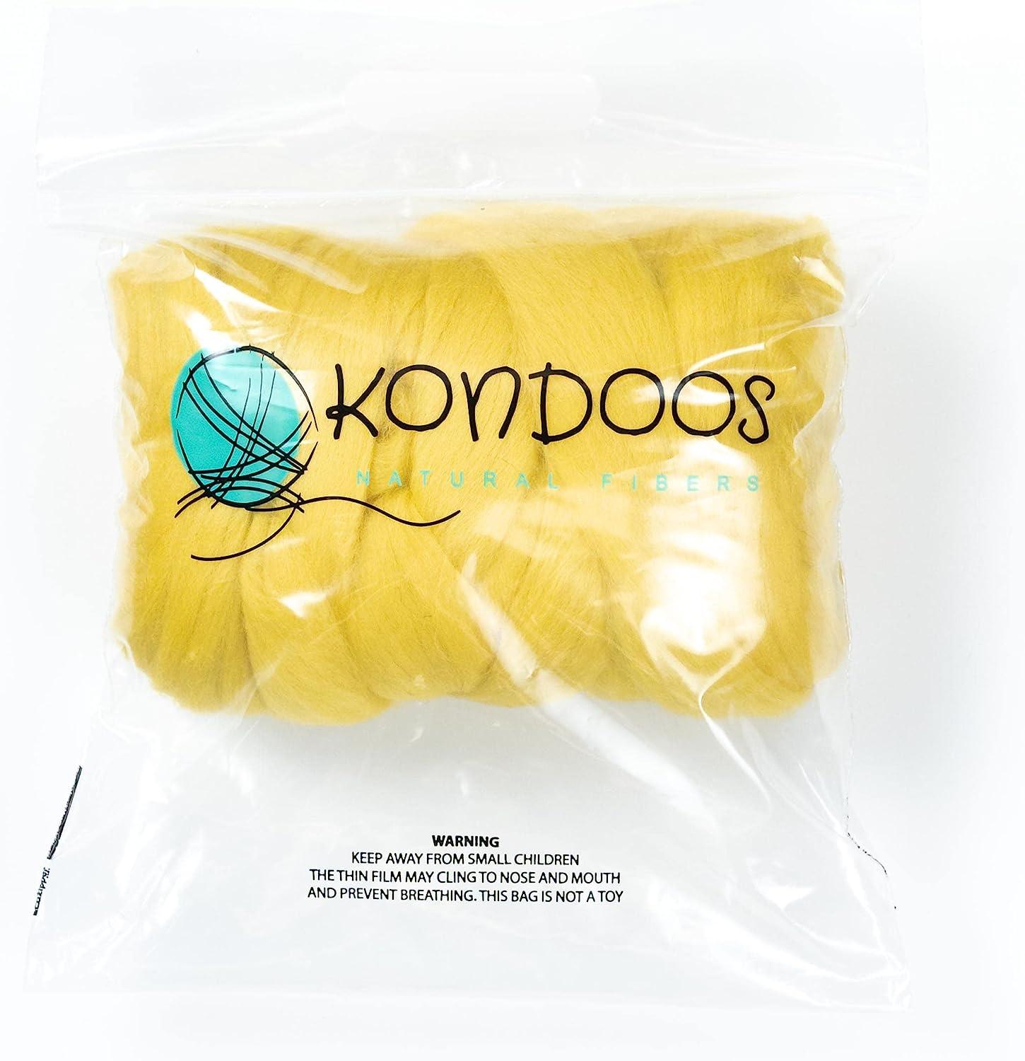 Kondoos Colored Natural Wool roving, 8 OZ. Best Wool for Needle Felting,  Wet Felting, handcrafts and Spinning. (Lemon Yellow)