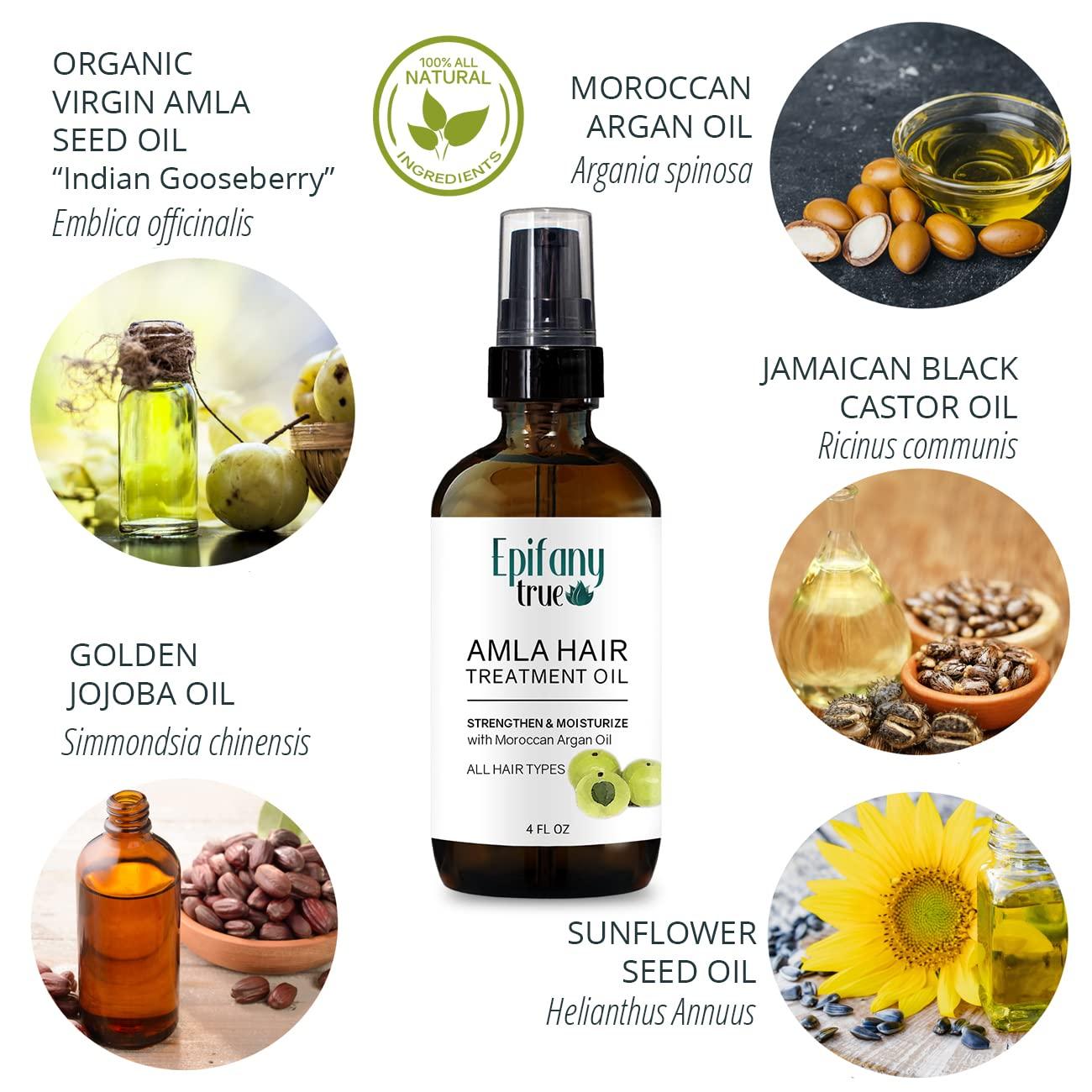 Epifany True Amla Hair Treatment Oil 4oz, Hair Growth Loss Thinning, Sensitive Scalp, Protective Styles, Argan Jojoba Jamaican Black Castor Oil