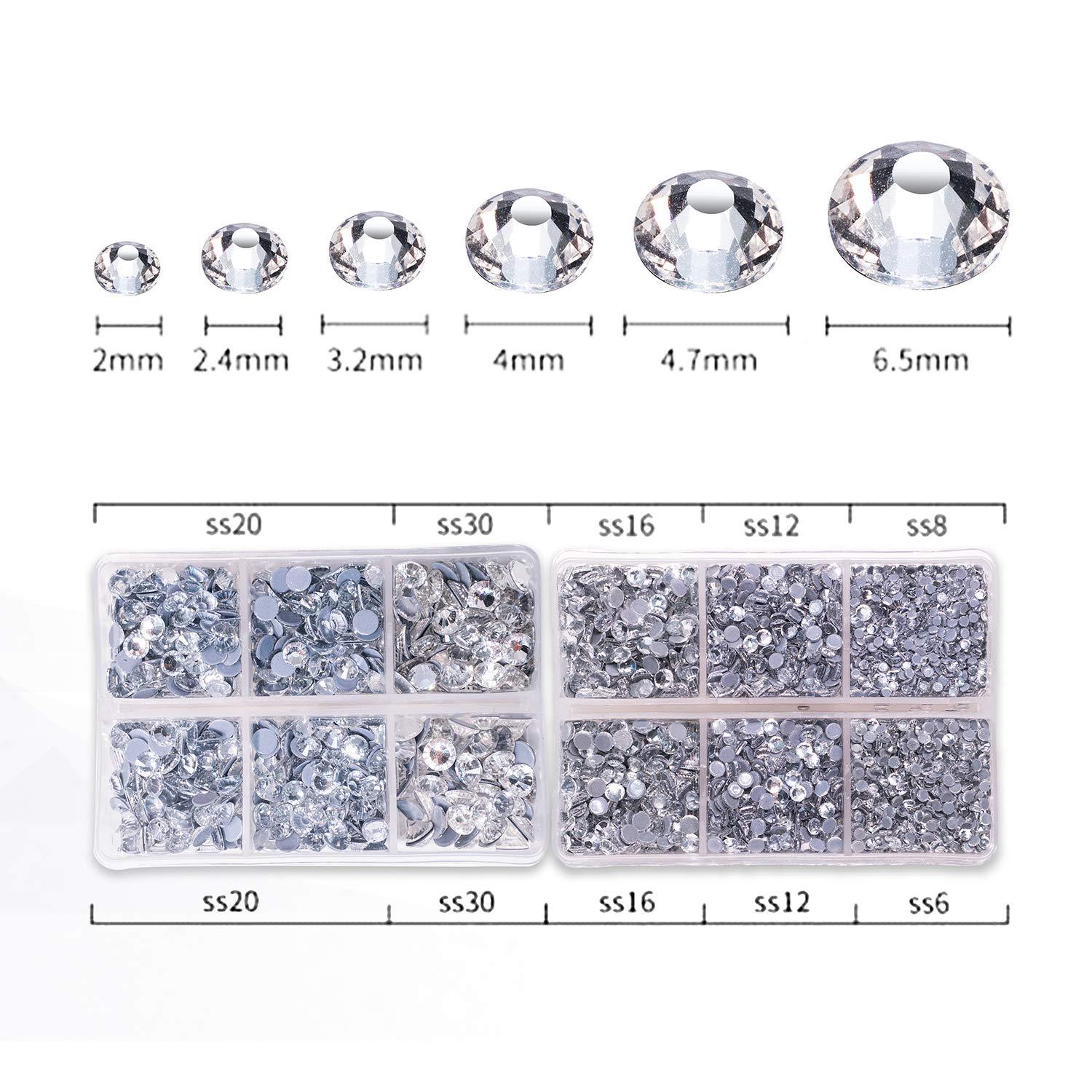 Clear Hotfix Rhinestones for Crafts, 6 Sizes Mixed Small & Large Flatback  Rhinestones for Clothes Fabric, Glass Hotfix Crystals Gems for Craft with