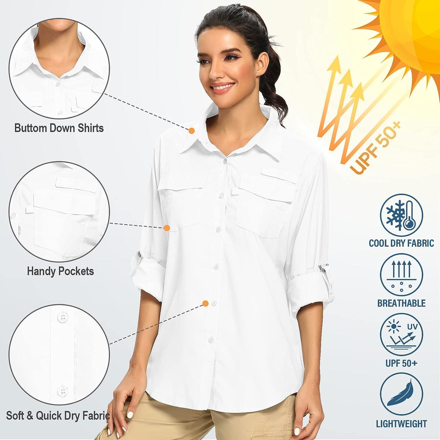 Huaai Womens Plus Size Casual Tops UPF 50+ Sun Long Sleeve Outdoor Shirts Cool Quick Dry Fishing Hiking Shirt Khaki M, Women's, Size: Medium