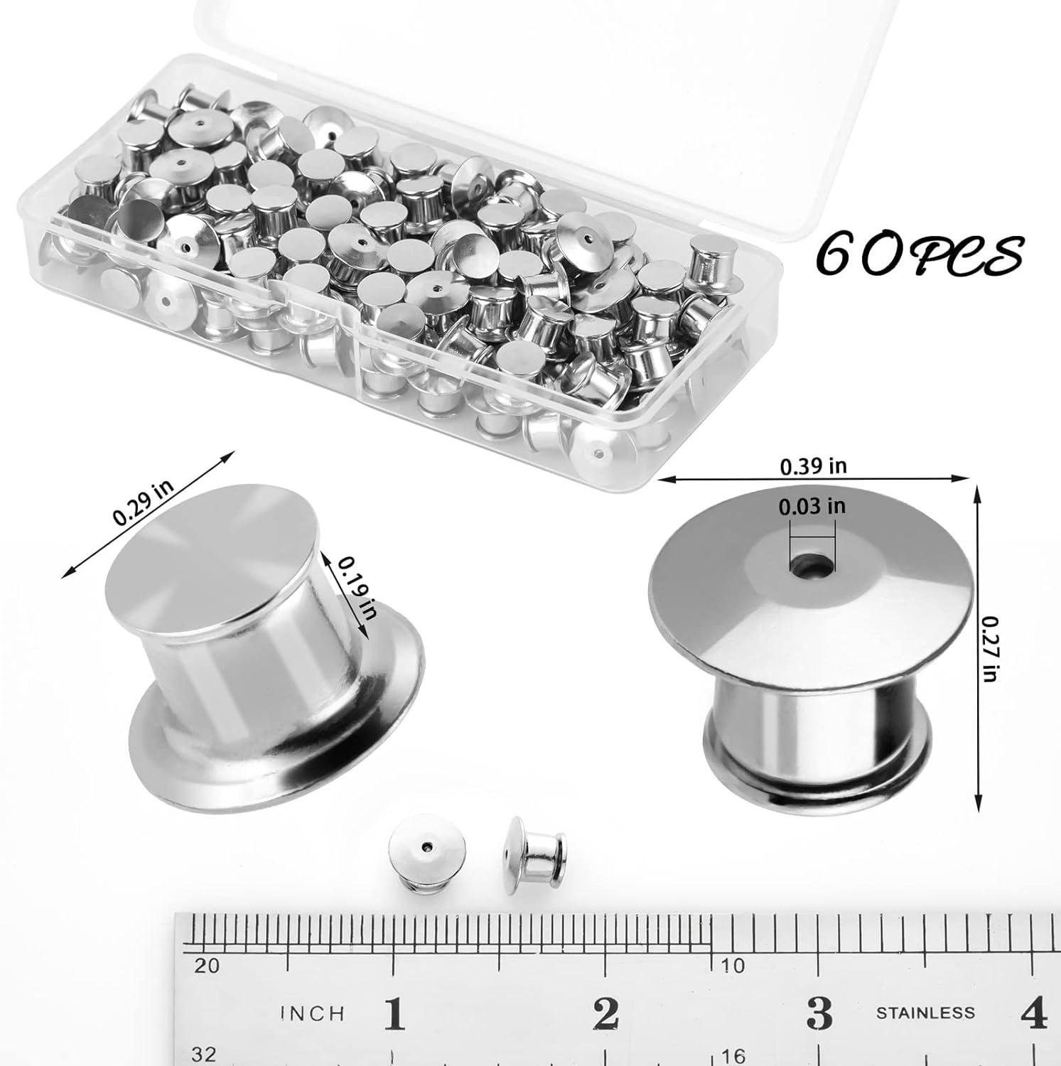 DUFEIMOY 40Pcs Metal Locking Pin Backs, Pin Locks Keeper Clasp, Pin Backs  with Storage Case for Brooch Enamel Lapel Hat Badge, Silver