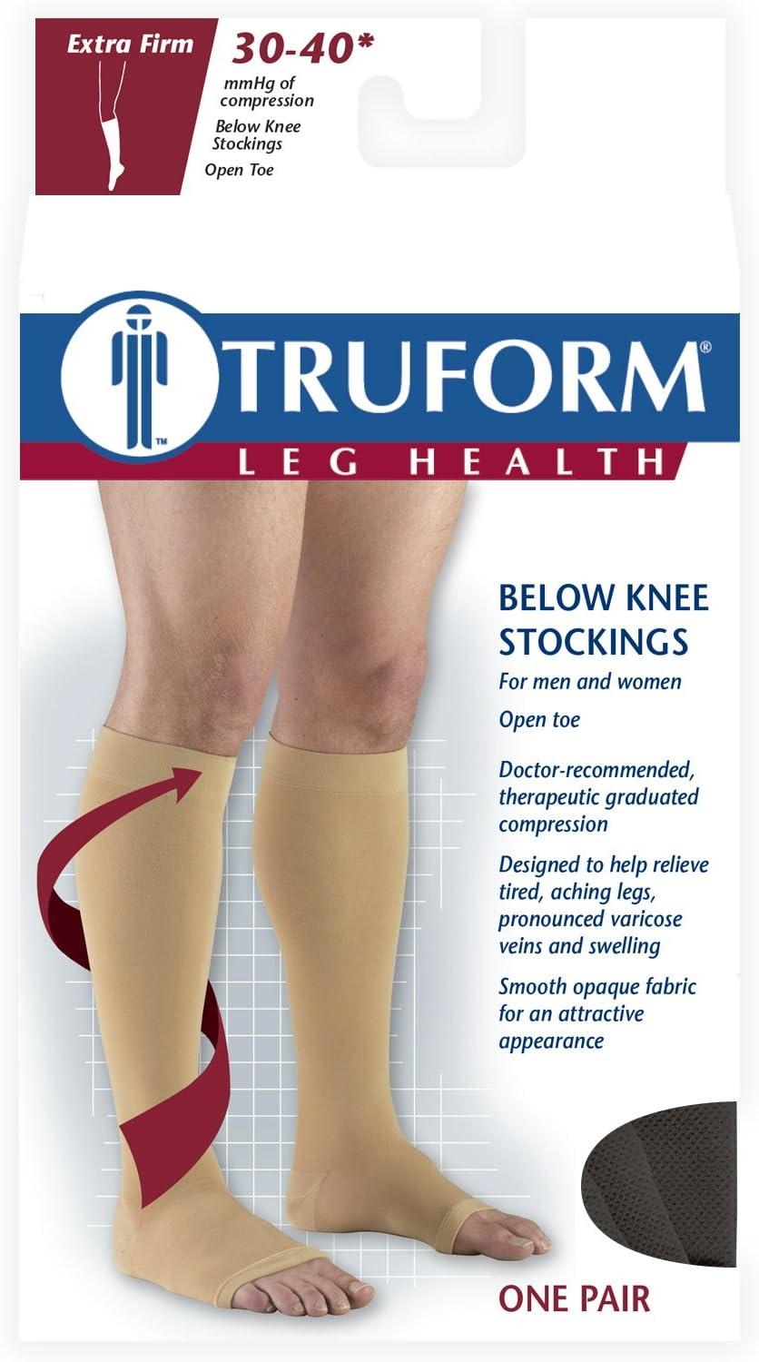 Truform 20-30 mmHg Compression Stockings for Men and Women, Knee High  Length, Closed Toe, Black, 2X-Large
