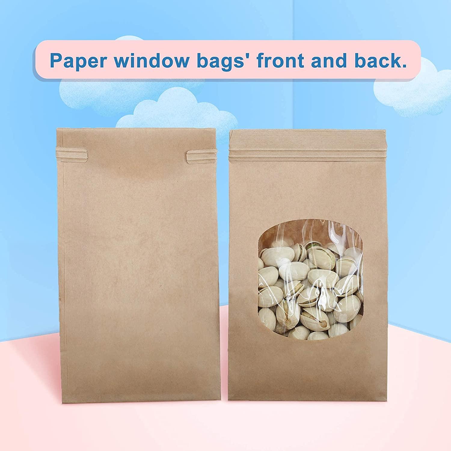 BagDream Bakery Bags with Window 50Pcs 3.54x2.36x6.7 Inches Small Paper Bags  Tin Tie Tab Lock Bags Brown Window Bags, Coffee Bags, Cookie Bags, Treat  Bags