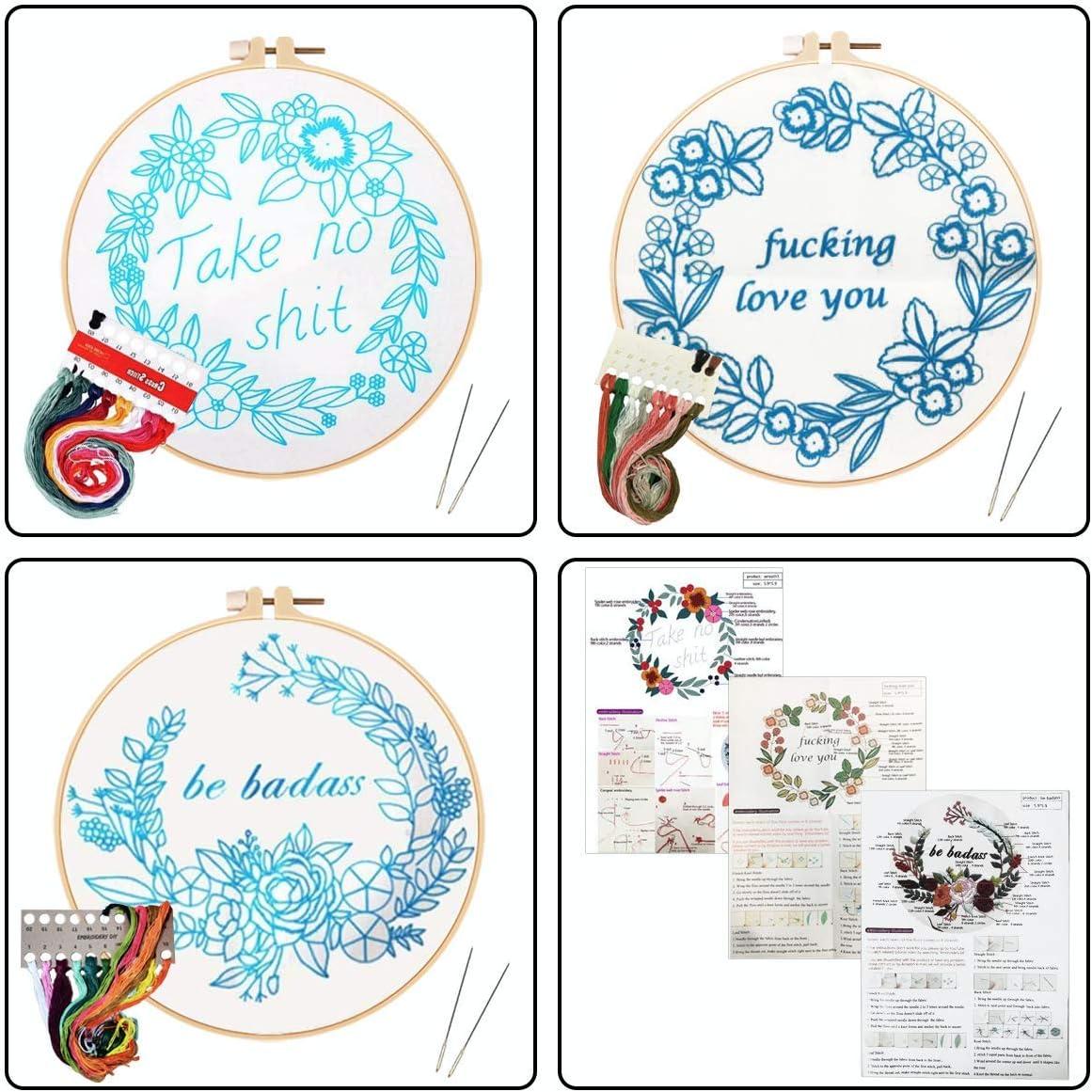 Funny Embroidery Kit for Beginners Flower Wreath Cross Stitch Adults  Needlepoint Kit DIY Embroidery Starter Kit 