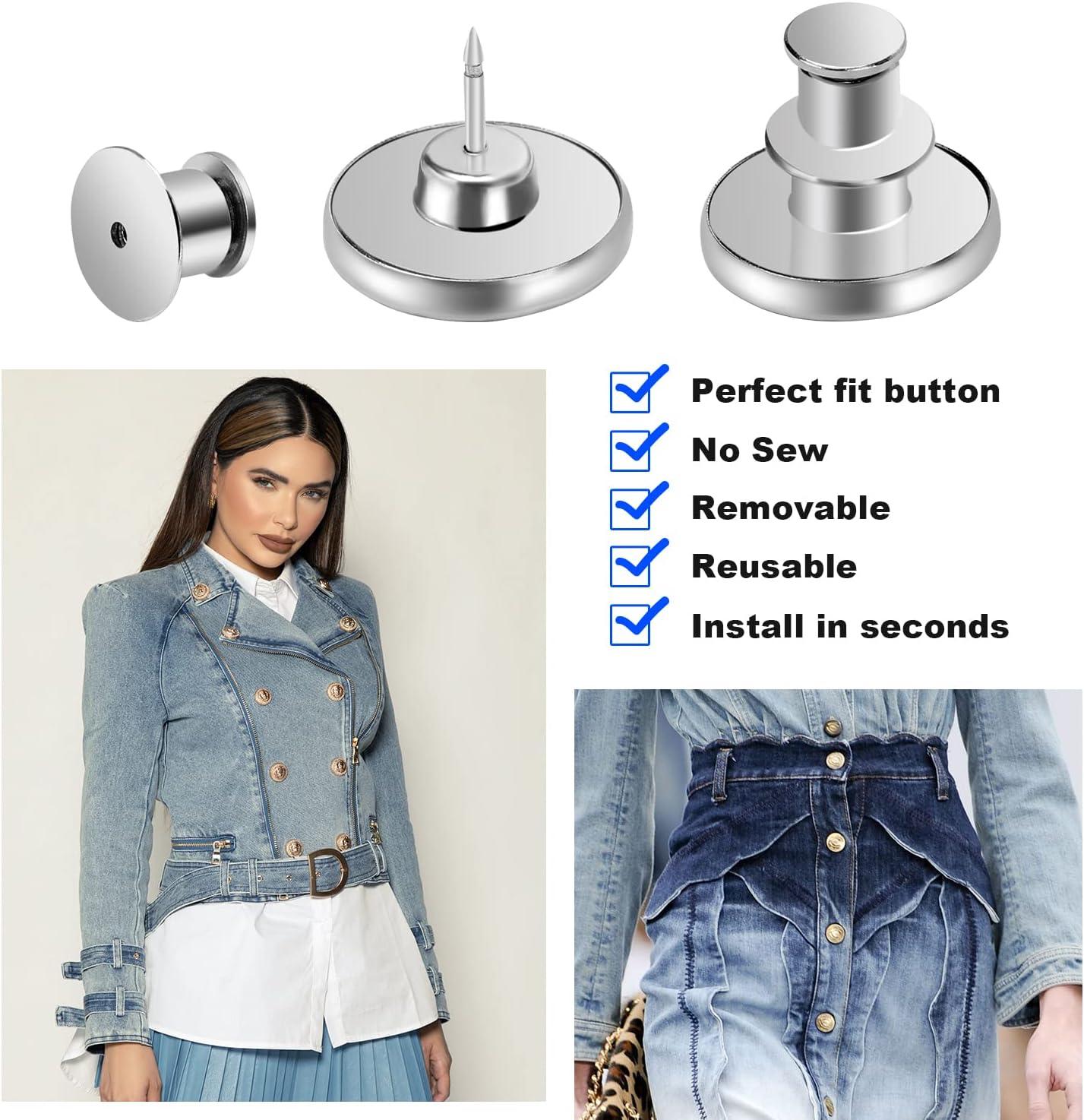 12 Sets Button Pins for Jeans, Jean Buttons Pins for Loose Jeans, No Sew  and No Tools Instant Replacement Snap Tack Pant Button, Ceryvop Reusable  and Adjustable Metal Pants Button Tightener