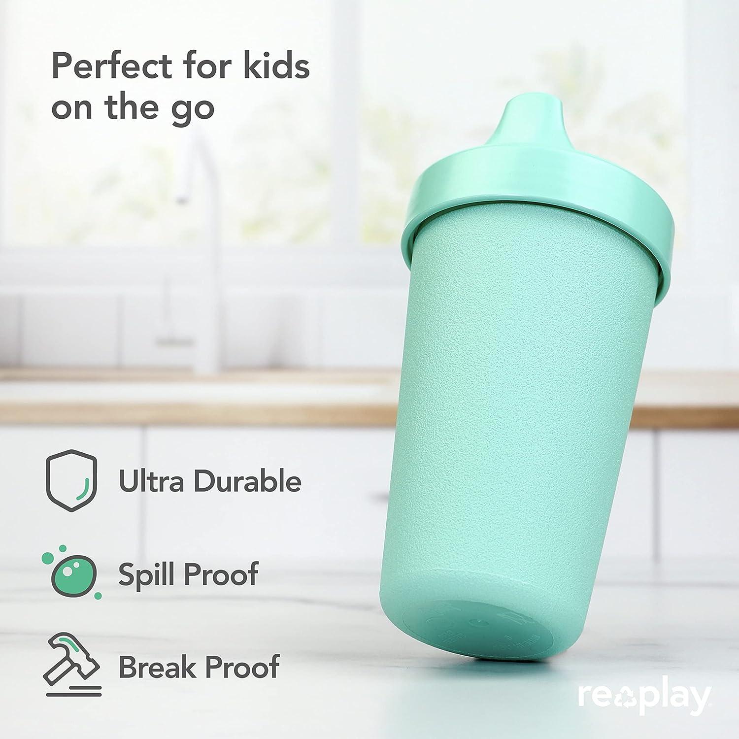 Re-Play Made in The USA 4pk No Spill Sippy Cups for Baby, Toddler, and Child Feeding - Aqua, Sunny Yellow, Lime Green, Teal