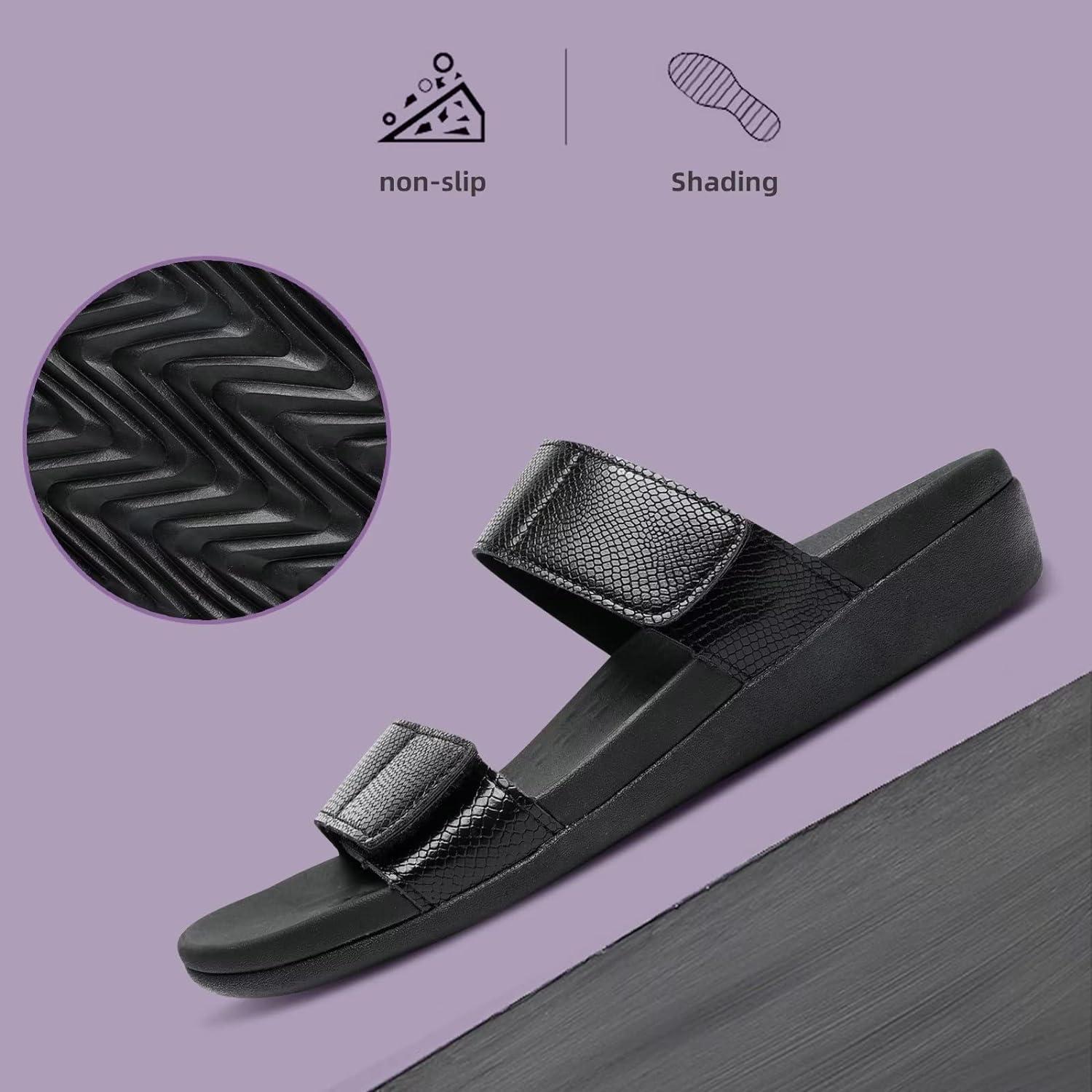 MEGNYA Orthotic Sandals for Women Plantar Fasciitis Sandals for Flat Feet  Orthopedic Walking Slide Sandals with Arch Support 8.5 C1-black Snake