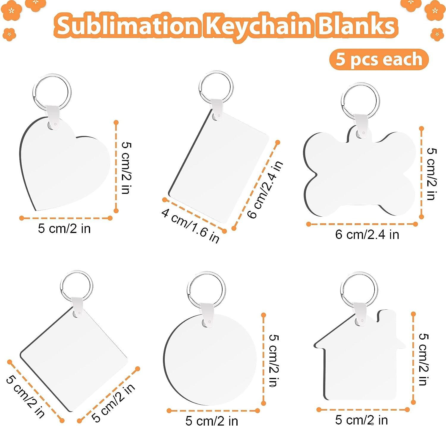 GENEMA 24pcs Sublimation Keychain Blanks Heat Transfer Keyrings  Double-Sided MDF Board Round Square Shape Ornaments 