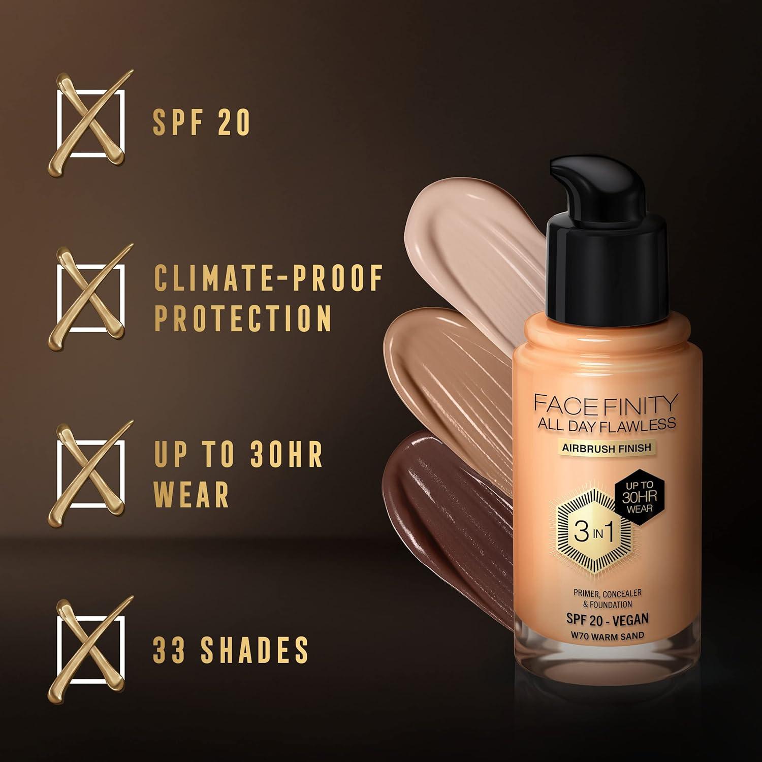 Max Factor Facefinity of 1) 70 Warm Sand - 30 Liquid ml Sand All Foundation 20 ml Warm Flawless (Pack 30 SPF Day 3-in-1