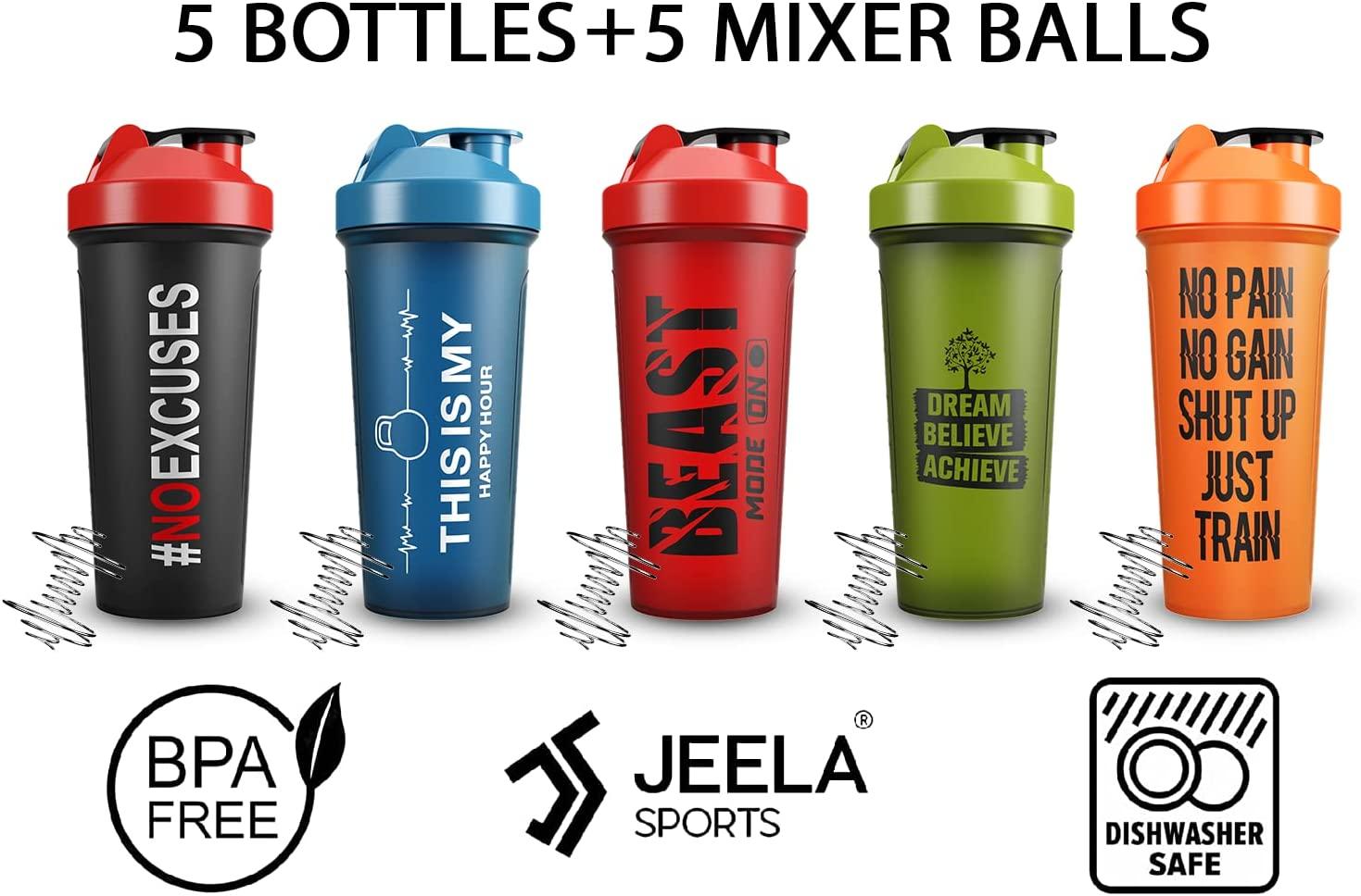JEELA SPORTS Protein Shaker Bottles 5 Pack - 24 Oz