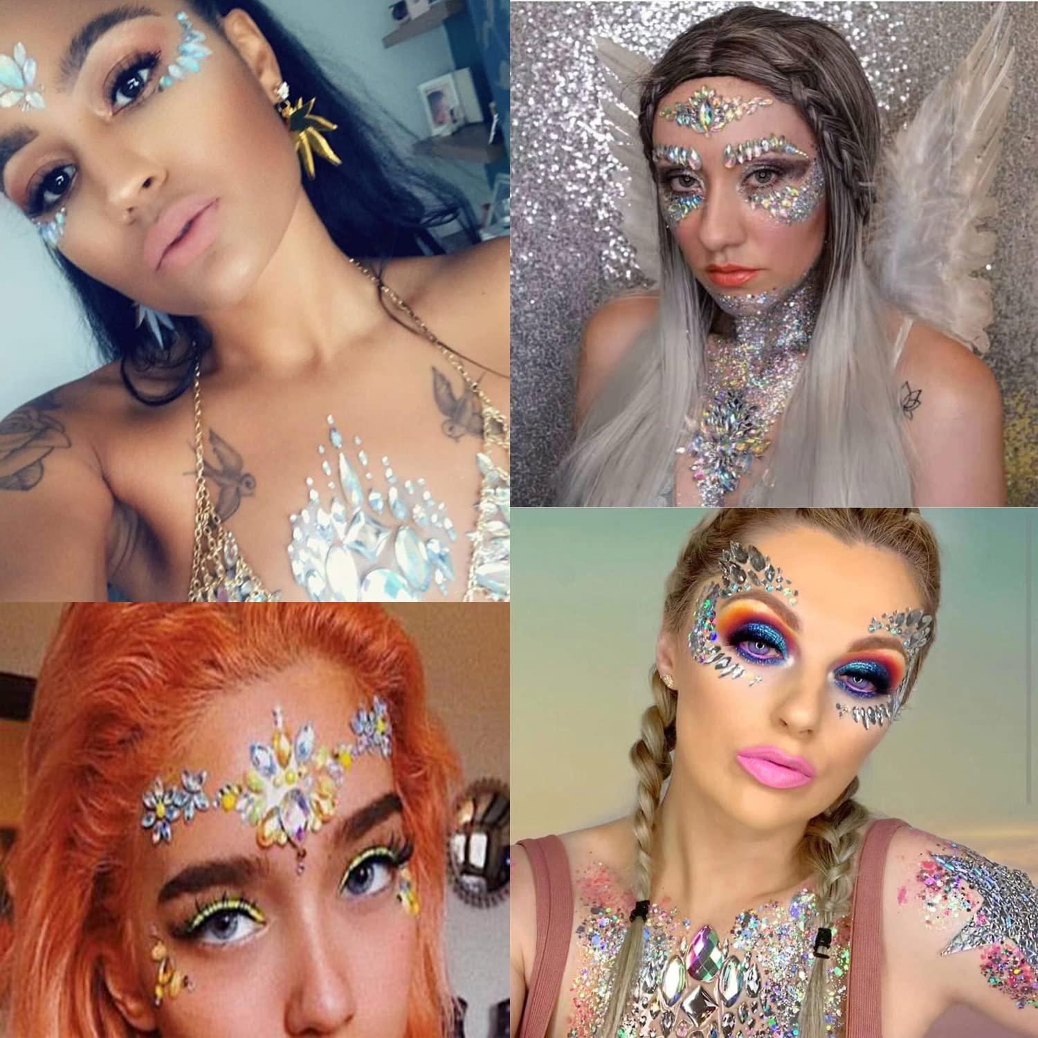 Aularso Rhinestone Face Gems Rave Mermaid Face Jewels Party Crystal  Festival Stickers for Face Body Eyes Jewel Temporary Costumes Face Stickers  for