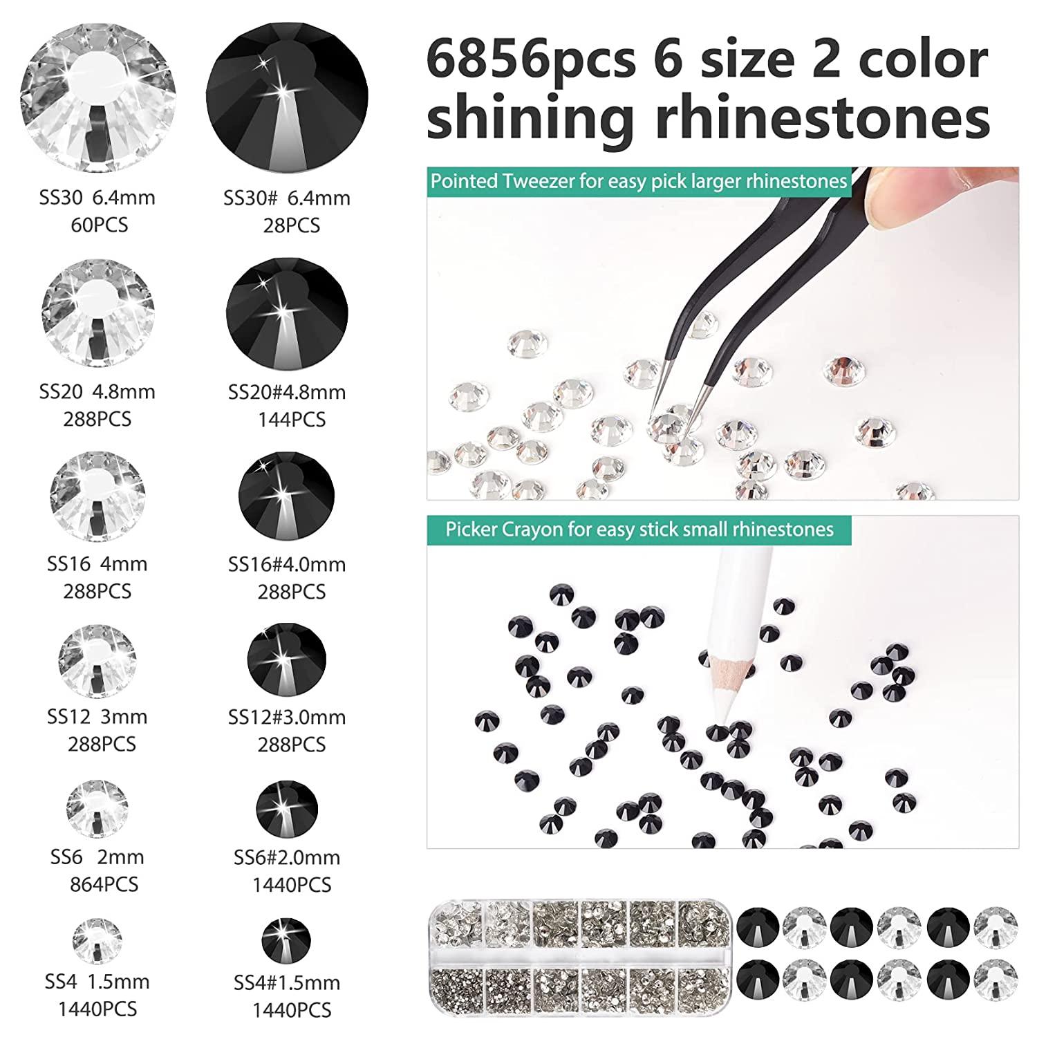 6856PCS Round Rhinestones&B-7000 Adhesive Glue Kits with Black-White Clear  Flatback Crystal Rhinestone Picker Tool