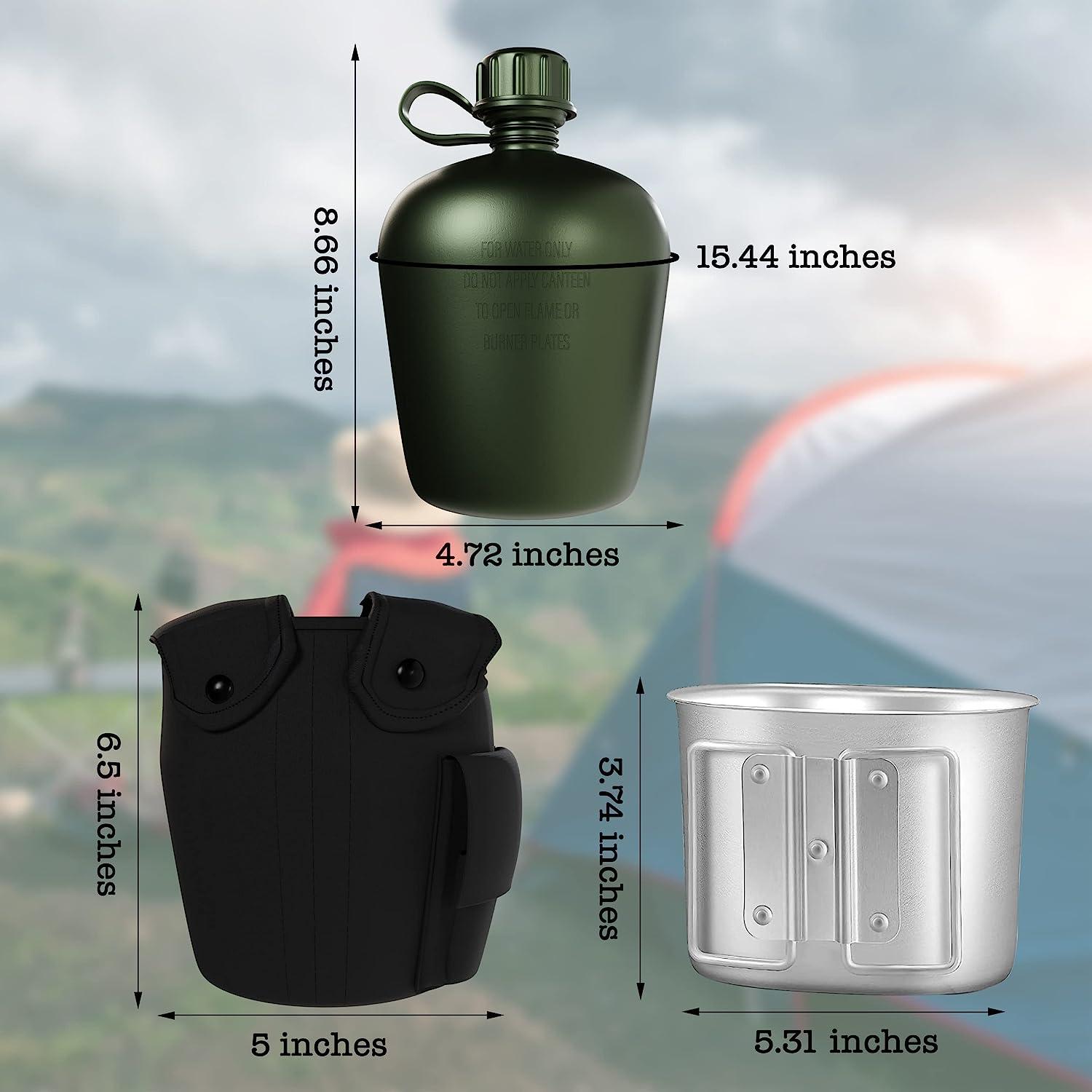 BaHoki Essentials Aluminum Canteen with Cover and Cup - Military