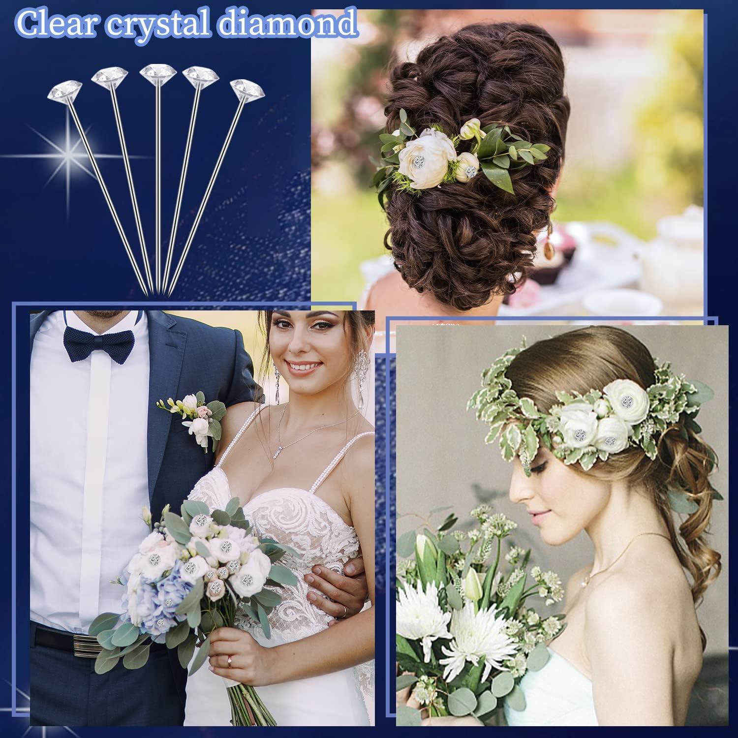 100 Pcs Crystal Pins for Bouquet 1.5 Inch Flower Corsage Pins Clear  Straight Pins Diamond Rhinestone Pins for Flower Arrangement DIY Crafts  Wedding