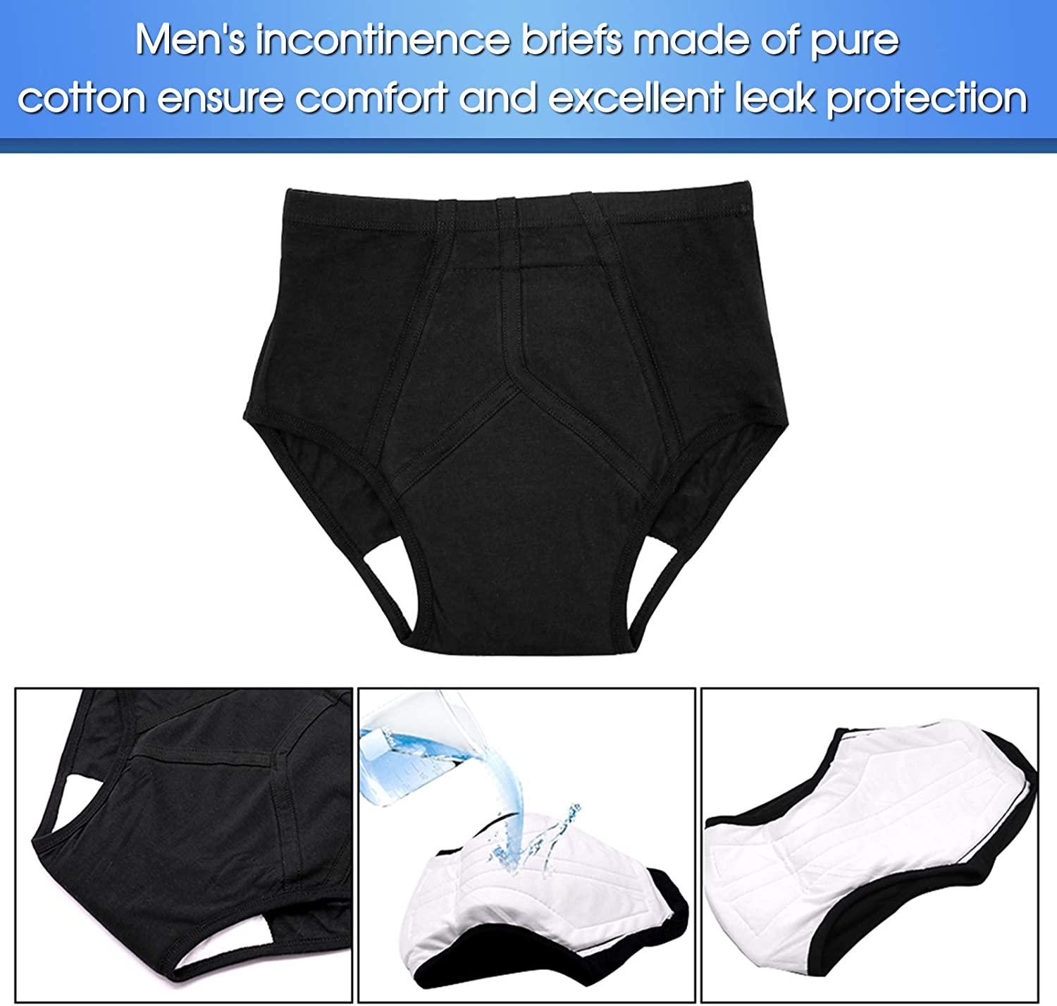 Mens Incontinence Underwear Washable Bladder Control Briefs Urinary  Incontinence Underwear for Men Cotton Reusable Men's Incontinence Underwear  with