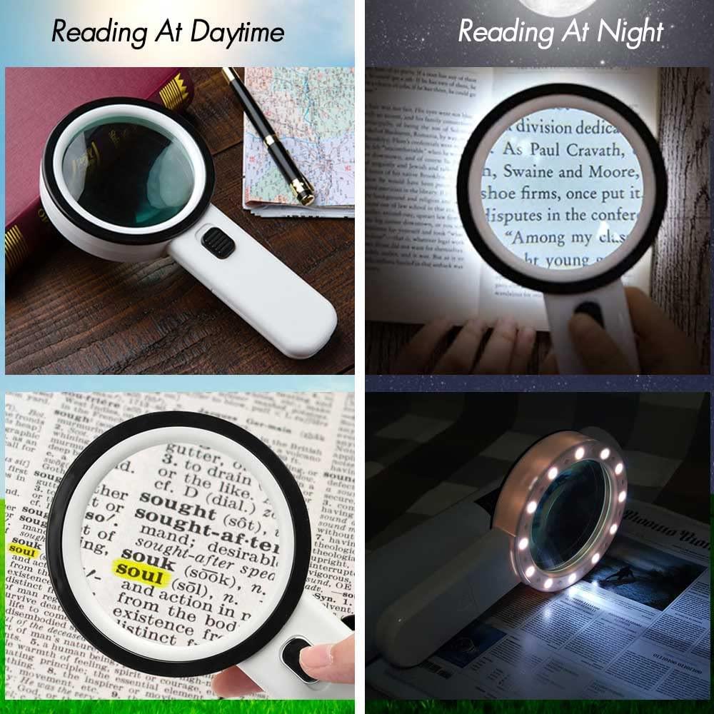 LED Magnifier, 5x, 3.2 Inch, Powerful Double Glass Lens Reading