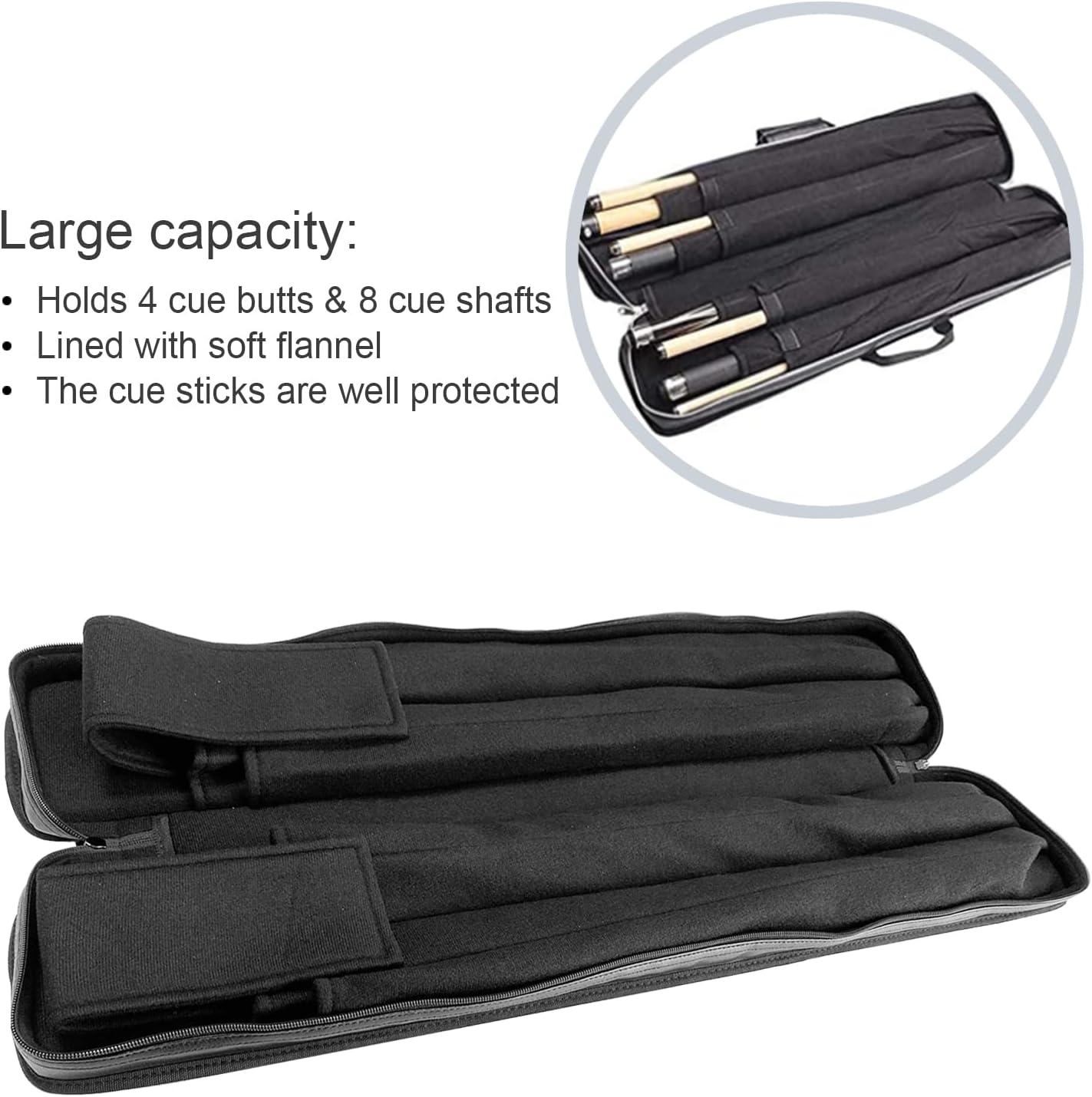 ICZW 4x8 Pool Cue Case Billiard Stick Carrying Case Leatherette Soft Cue Bag  Hold 4 Butt 8 Shaft (Black and Camel)