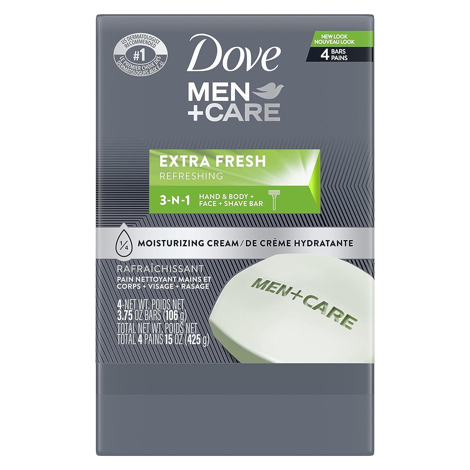 Dove Men+Care Bar 3 in 1 Cleanser for Body, Face, and Shaving Extra Fresh  Body and Facial Cleanser More Moisturizing Than Bar Soap to Clean and