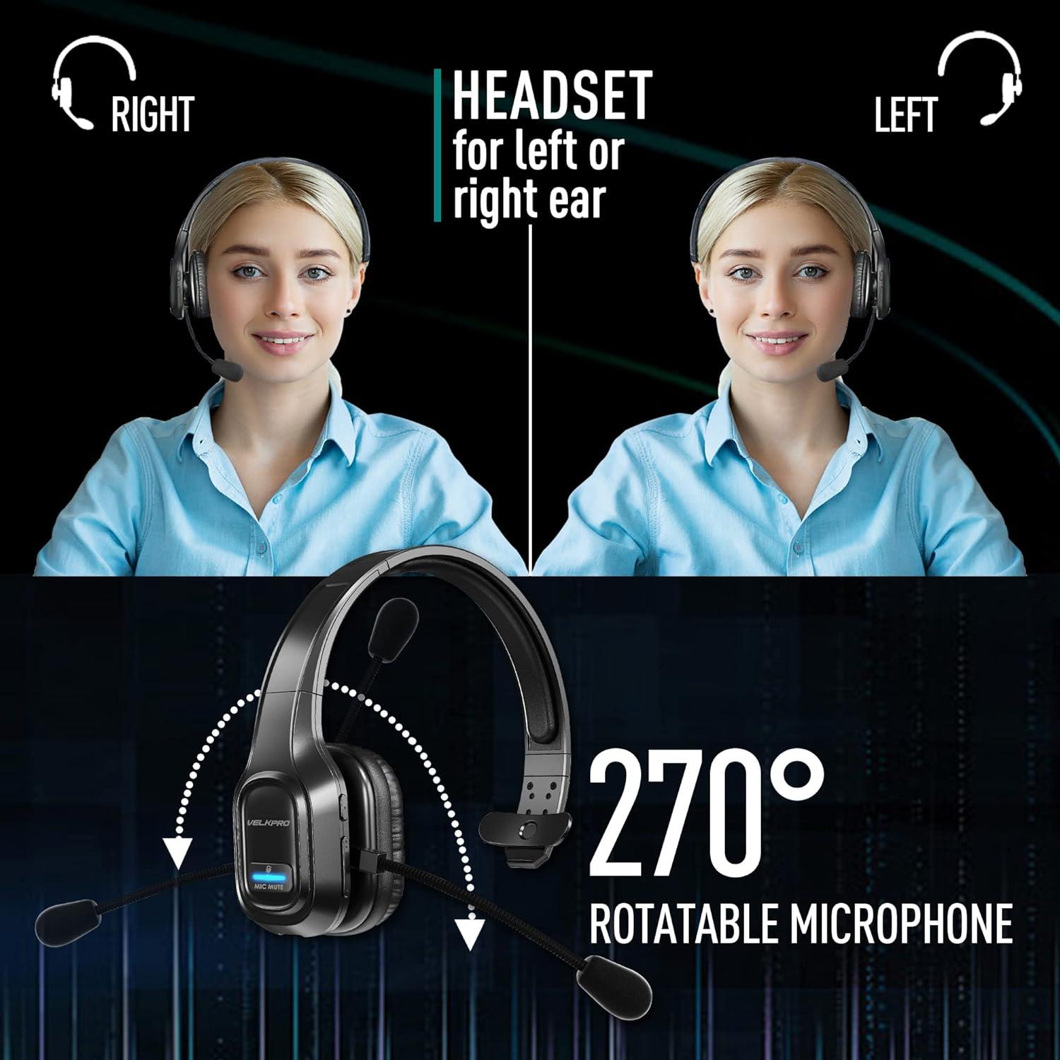 VELKPRO Wireless Headset with Microphone - Comfortable Single-Ear