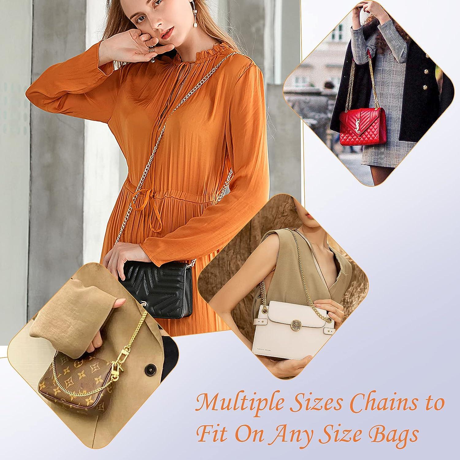 4pcs Purse Chain Strap, Flat Handbag Replacement Strap with Metal Buckles Purse Strap Extender Bag Accessories Decoration for Wallets & Handbags