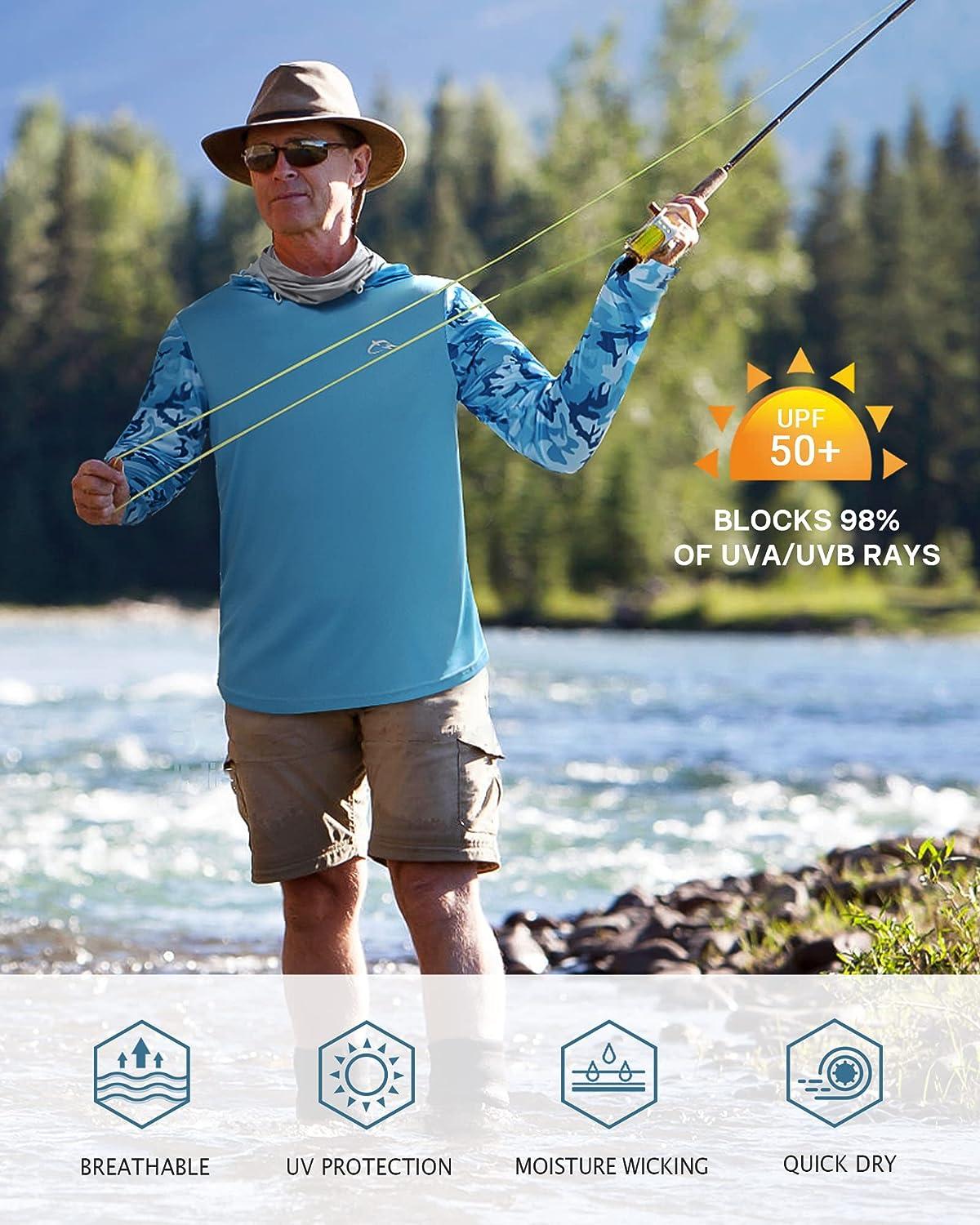 UPF50+ Men's Long Sleeve Sun Shirts Hoodie Outdoor Fishing Skin