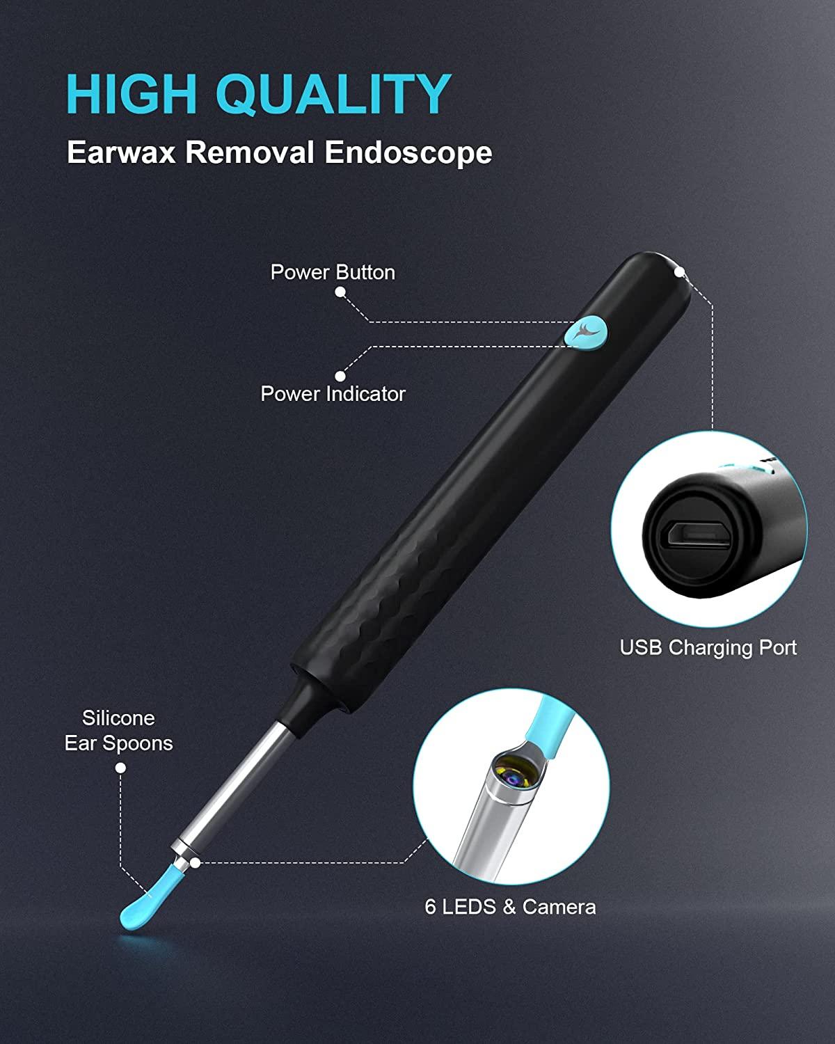 Ear Wax Removal, Ear Cleaner with Camera, Ear Remover with 1080P Camera,  Otoscope with Light, Earwax Remover Tools for iPhone, iPad, Android Smart