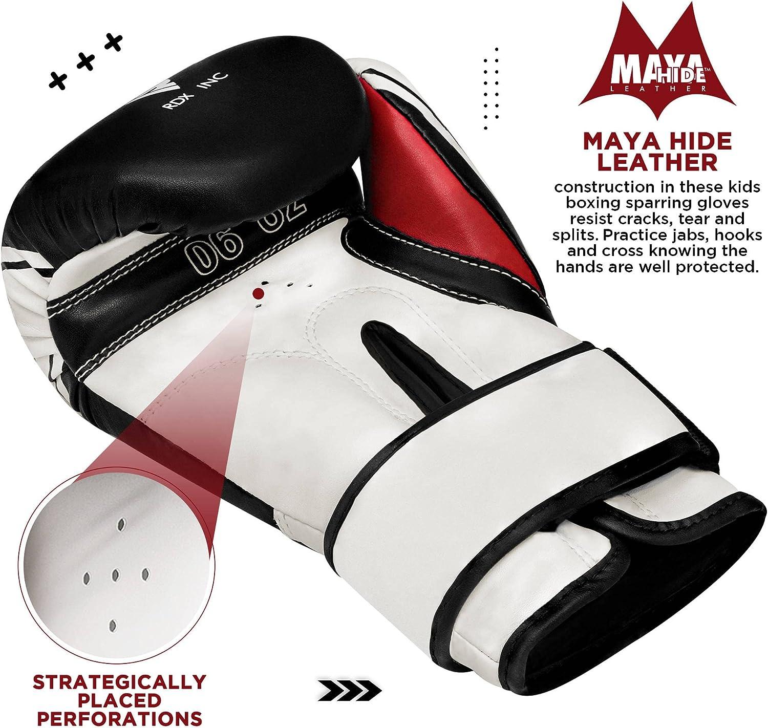 RDX Kids Boxing Pads Focus Mitts, Maya Hide Leather Curved Junior Hook and Jab Target Hand Pads, Coaching Strike Shield for Youth MMA, Boxercise