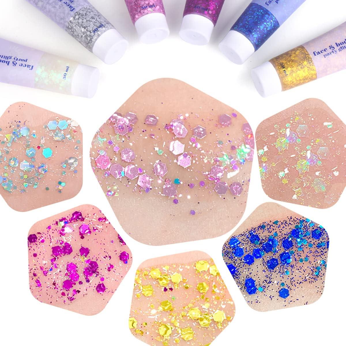 Paminify White Face Glitter Gel,Singer Concerts Music Festival Rave  Accessories,Mermaid Body Glitter Gel, Halloween Hair Sequins Face Glitter  Paint