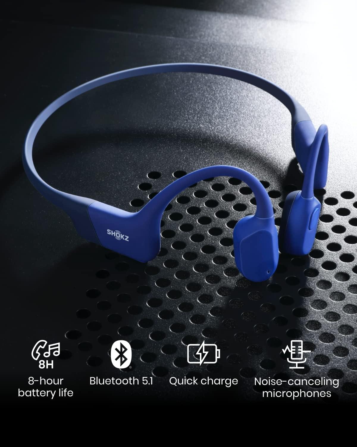 SHOKZ OpenRun (AfterShokz Aeropex) - Open-Ear Bluetooth Bone Conduction  Sport Headphones - Sweat Resistant Wireless Earphones for Workouts and  Running - Built-in Mic with Headband Blue Standard