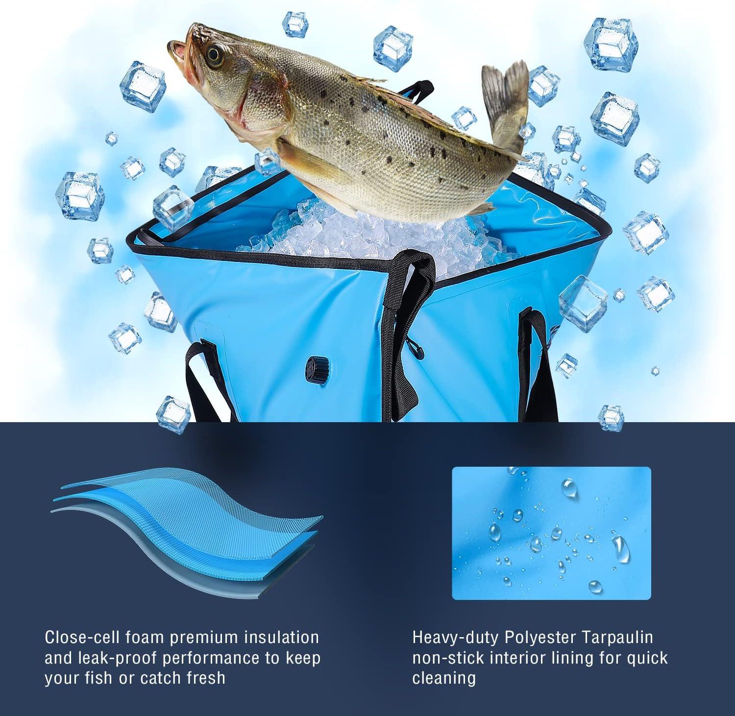 Buffalo Gear Insulated Fish Cooler Bag,2018in Small Fishing Bag,Waterproof  Fish Kill Bag Leakproof Fish Cooler-Blue