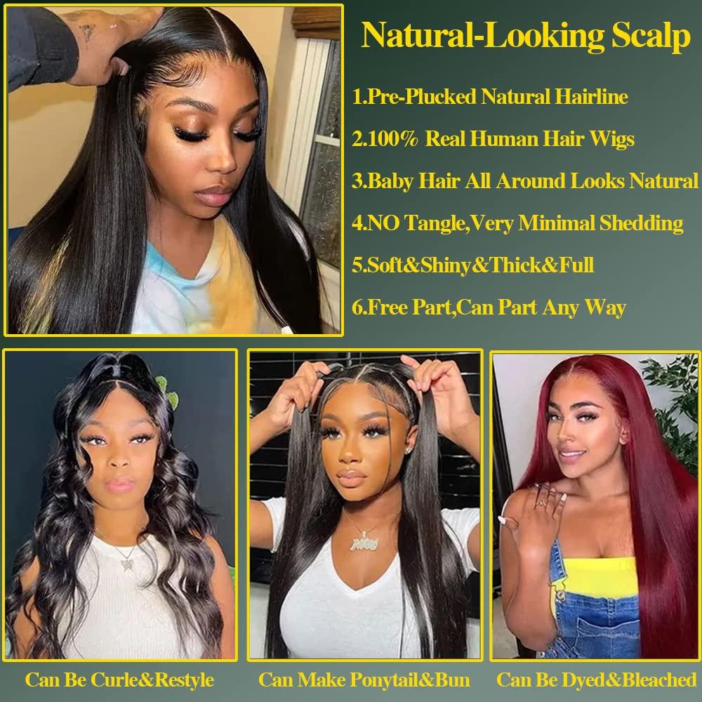 LATTIXXIA Straight Lace Front Wigs Human Hair for Black Women 13x4 HD  Transparent Lace Frontal Wigs Pre Plucked with Baby Hair Brazilian Virgin  Human Hair 180% Density Natural Hairline 24 Inch Wig