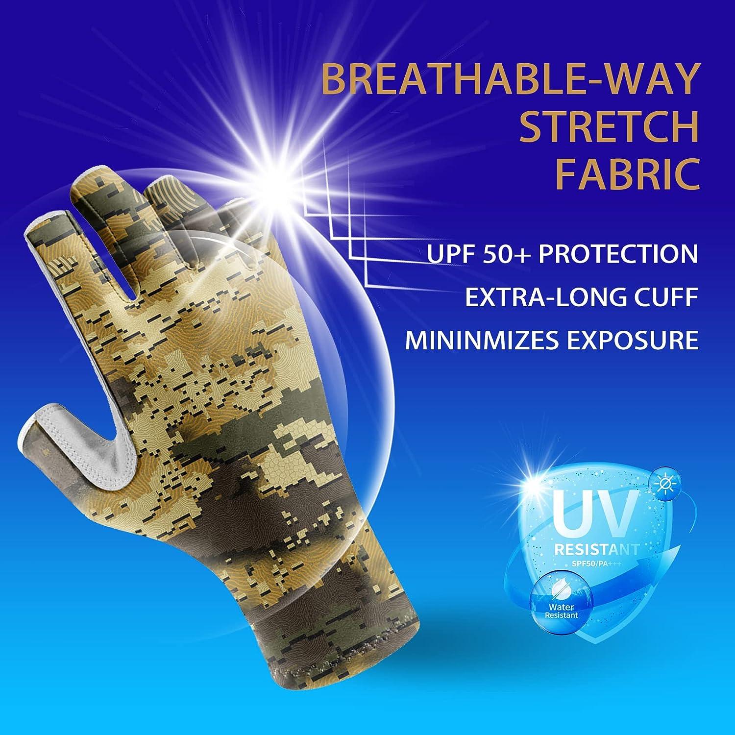 Riverruns UPF 50+ Fingerless Fishing Gloves UV Protection Fishing Sun  Gloves for Men and Women Fishing, Boating, Kayaking, Hiking, Running,  Cycling and Driving CamoQuag Medium