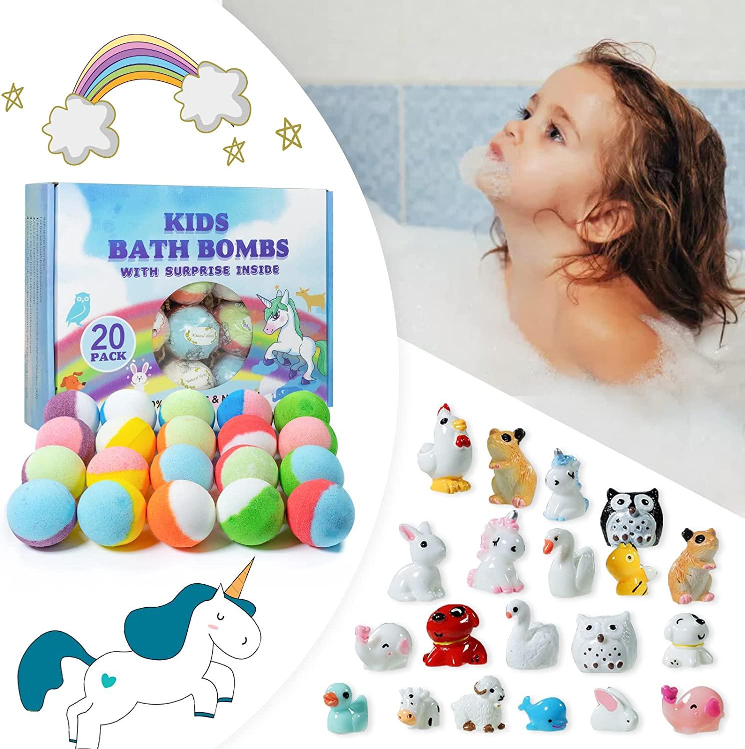 Bath Bomb Gift Set with Toys Inside, 20 Pack Organic Bath Bombs for Kids,  Kids Safe Handmade Fizzy Balls for Kid, Ideal Birthday Gift for Boys &  Girls)