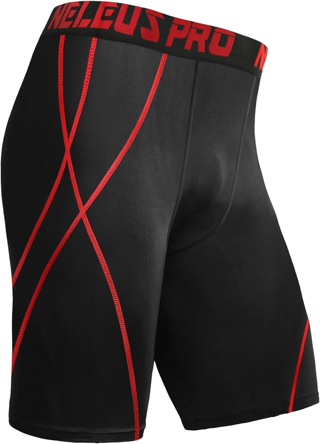NELEUS Men's 3 Pack Performance Compression Shorts X-Large 6010# Black (Red  Stripe)/Grey/Navy Blue