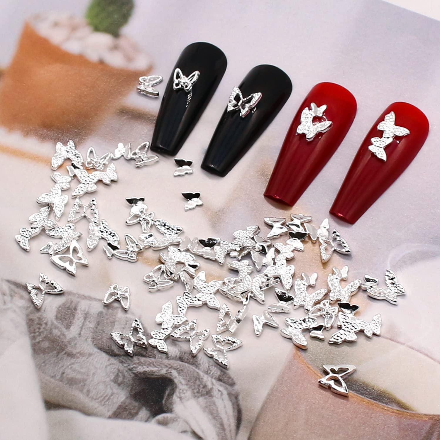 WOKOTO 20 Pcs Dangle Nail Charms for Women Nail Art Jewelrys Mix Designs  Heart Butterfly Flower Gold and Silver Nail Charms for Acrylic Nails Jewels