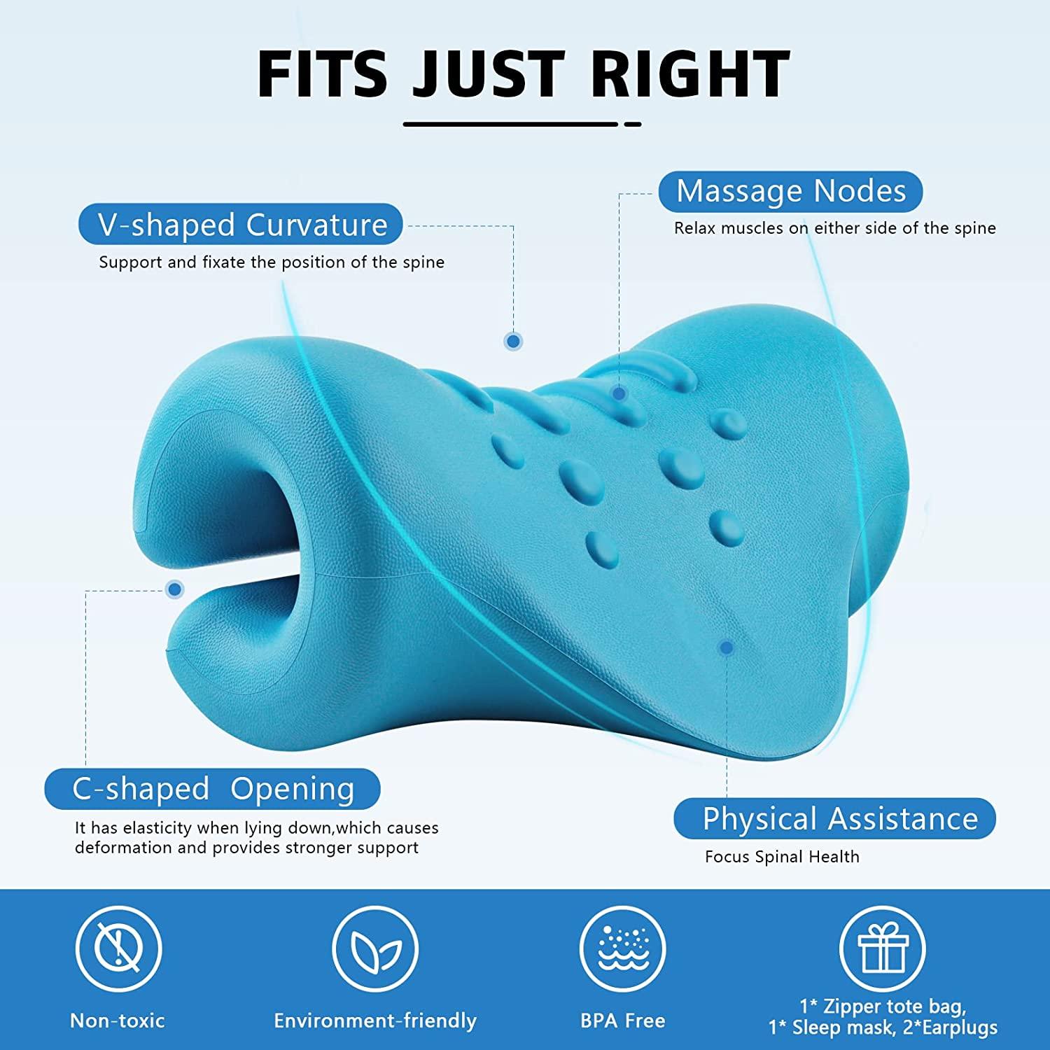 Neck Stretcher for Pain Relief, Neck and Shoulder Relaxer Cervical Traction  Device Pillow for Muscle Relax and TMJ Pain Relief (Blue)