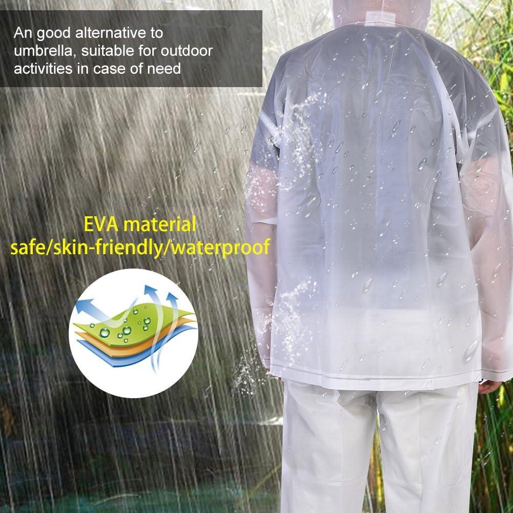 Wbestexercises 2pc Resuable Transparent EVA Rain Suits Unisex Emergency  Rain Suit Clear Raincoat Waterproof Drawstring Hooded Rainwear Jacket Pants  Set with Storage Bag for Hiking Drifting Camping Fishing (S, L)(L), White,  Large