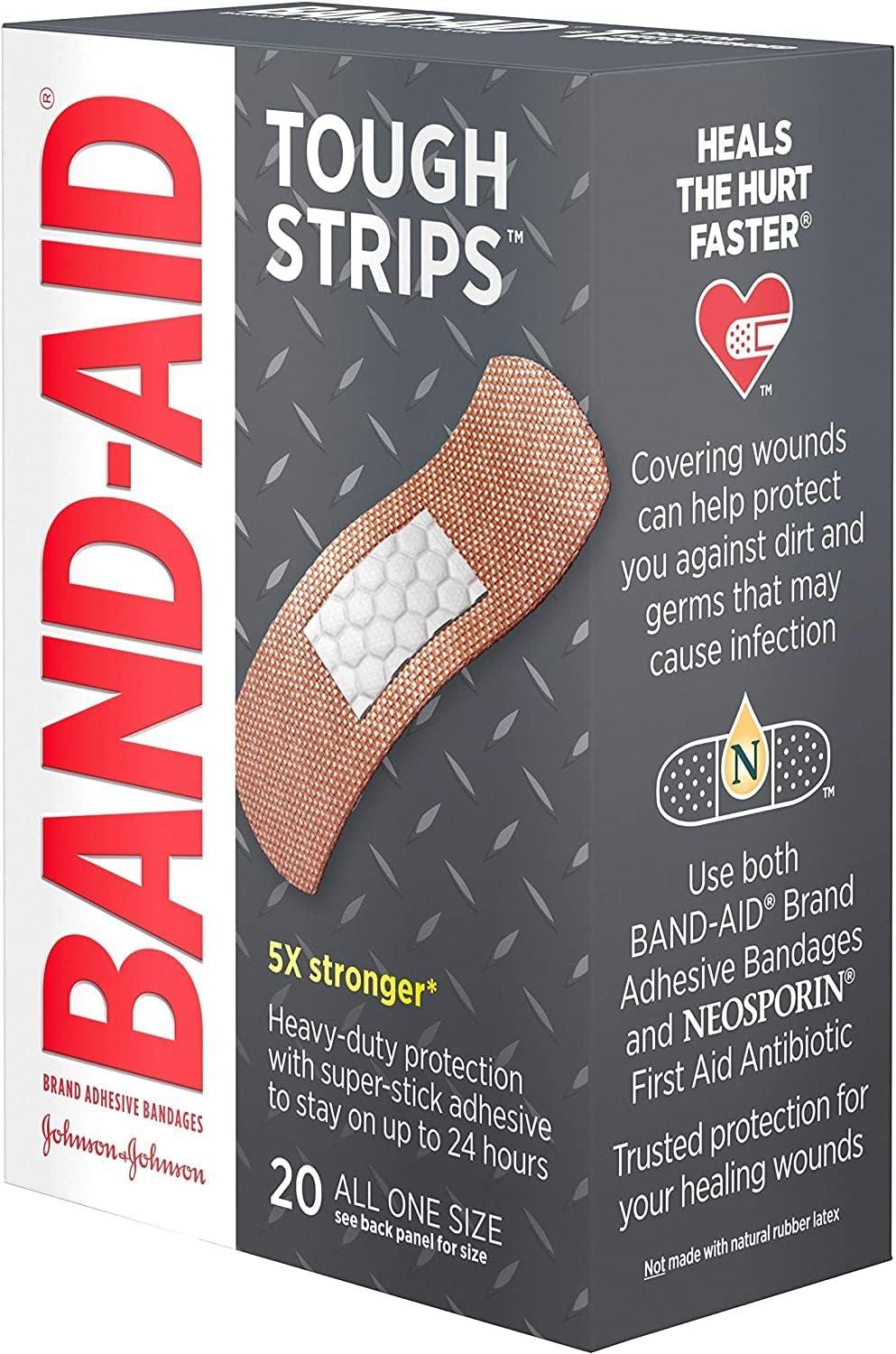 Band-Aid Tough Strips Bandages, Brand Adhesive, All One Size - 20 bandages