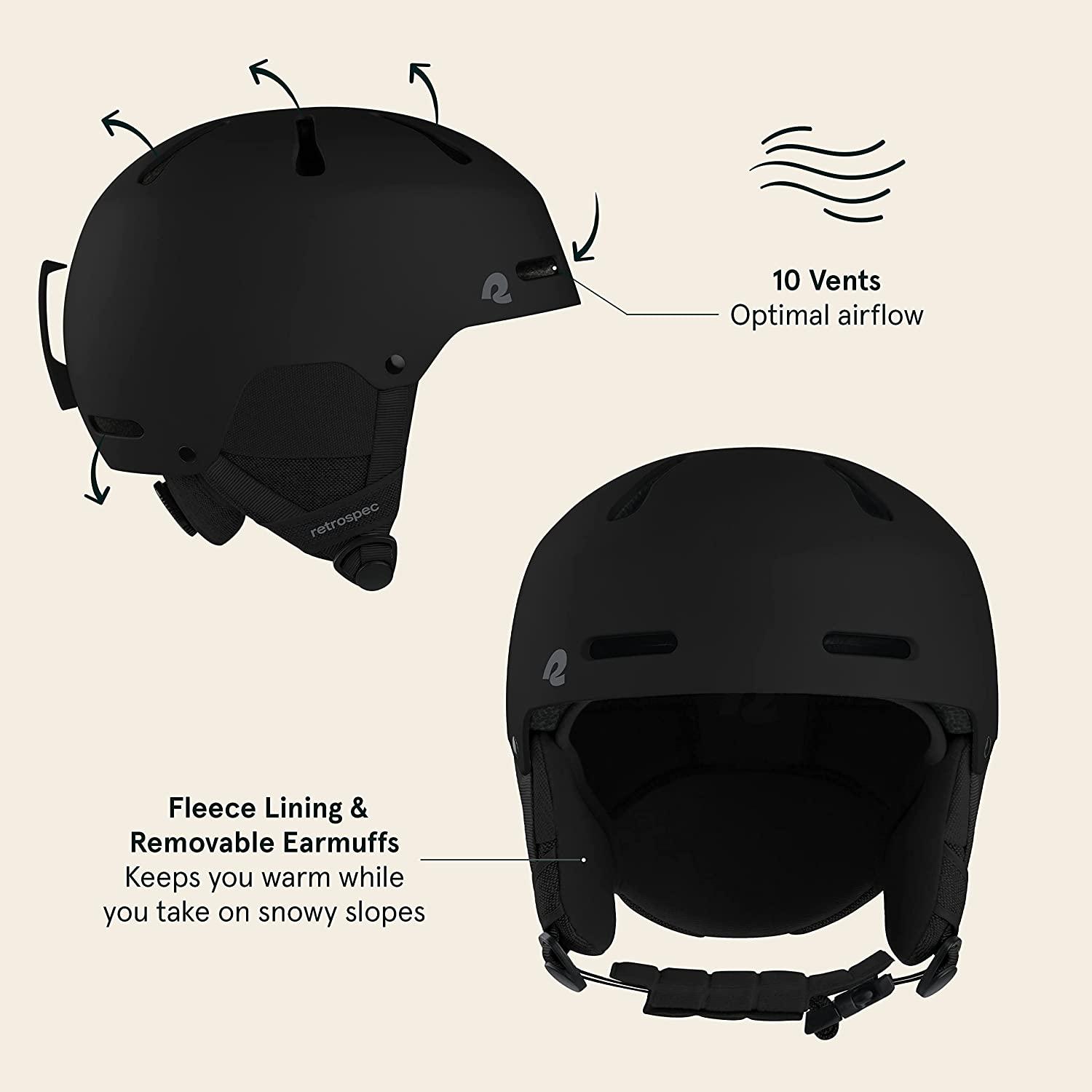 Retrospec Comstock Ski & Snowboard Helmet for Adults - Durable ABS Shell,  Protective EPS Foam & 10 Cooling Vents - Adjustable Fit for Men & Women  Matte Black Large 58 - 61cm