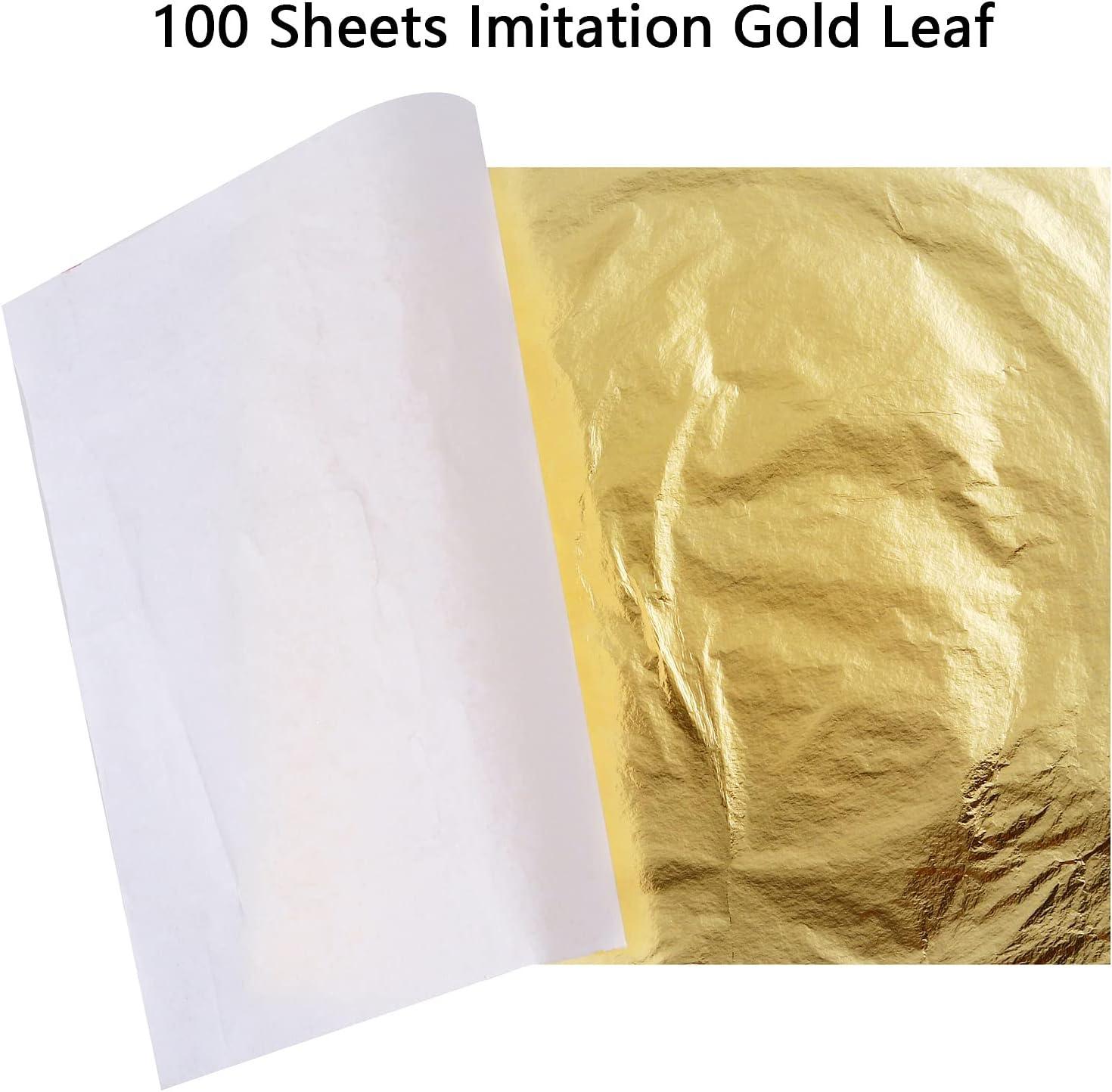100 Sheets Imitation Gold Leaf for Art Crafts Decoration Gilding Crafting Frames 5.5 by 5.5 Inches