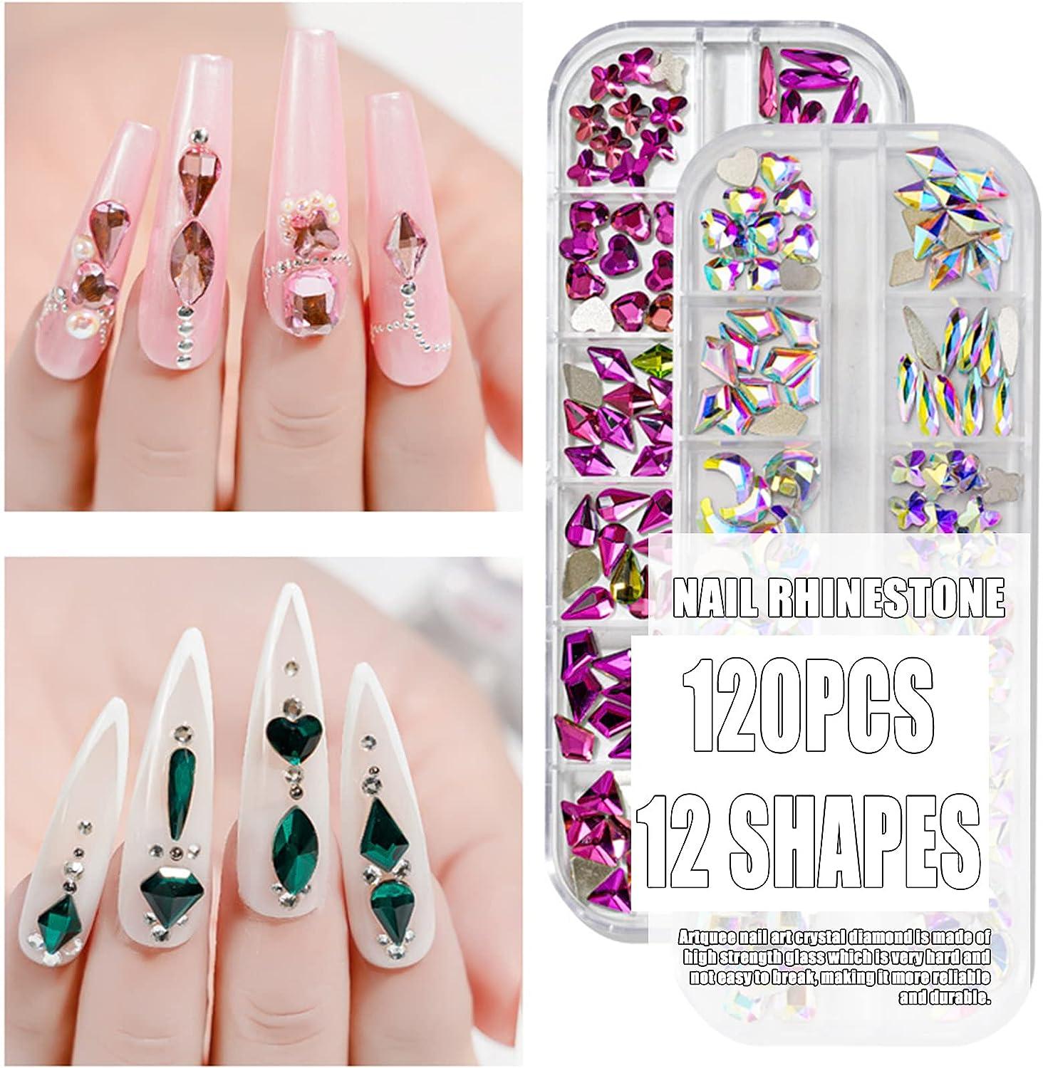  3D White Nail Rhinestones for Nail Art 12 Shape Crystal  Flatback Rhinestones Nail Gems Nail Charms Jewelry Decor Nail Supplies DIY  for Women Girls : Beauty & Personal Care