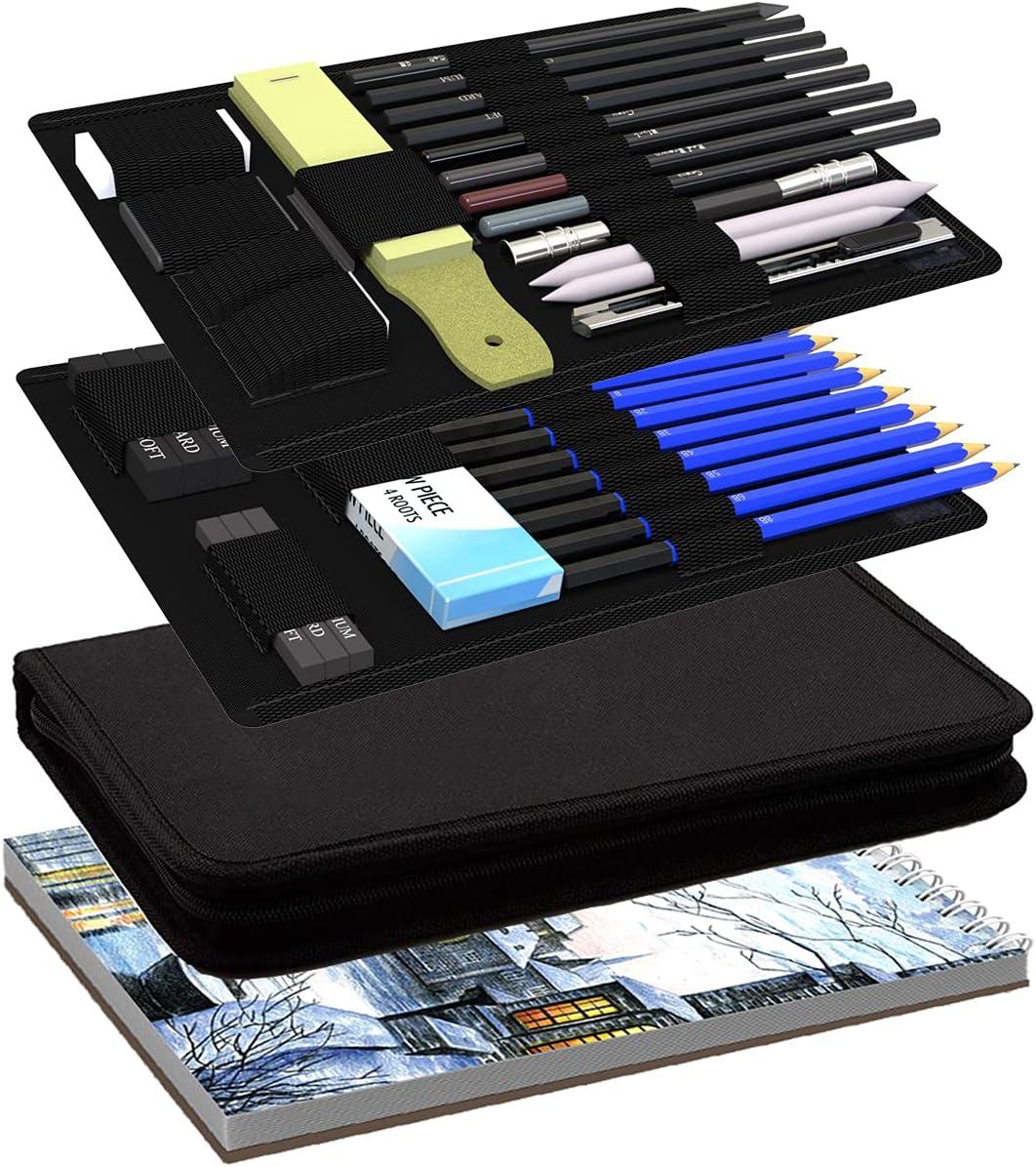  Sketch Pencils Set with Sketchbook, 41-Piece Professional Drawing  Set and a 50-Sheet Pad for Kids, Teens And Adults, Complete Artist Kit  Includes Pencils, Erasers, Pastels, A Handy Case etc. 