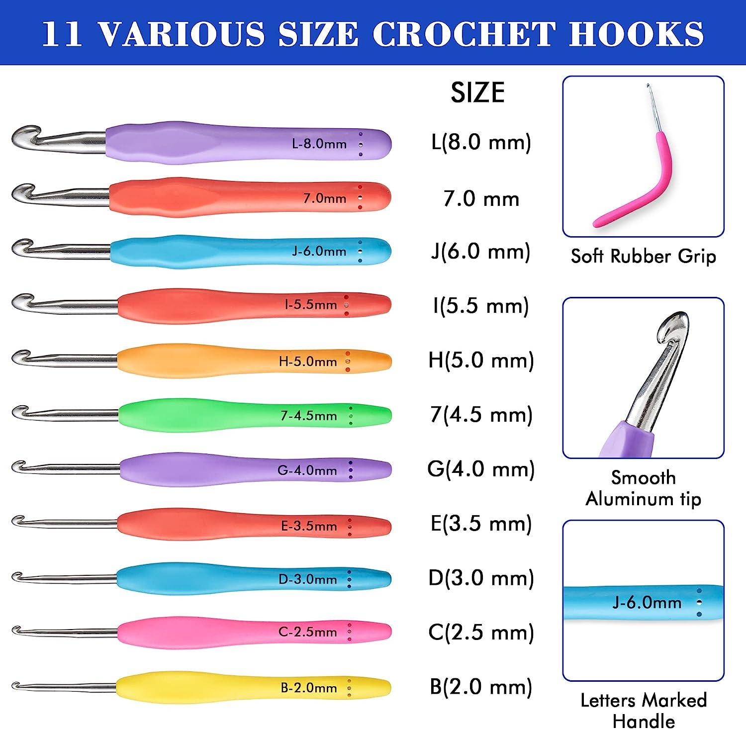 Inscraft 82 Pcs Crochet Hook Set, 19 Sizes 0.6mm-8mm(L), Ergonomic Soft  Grip Handles Crochet Needles (11 Sizes) Kit with Bag for Arthritic Hands