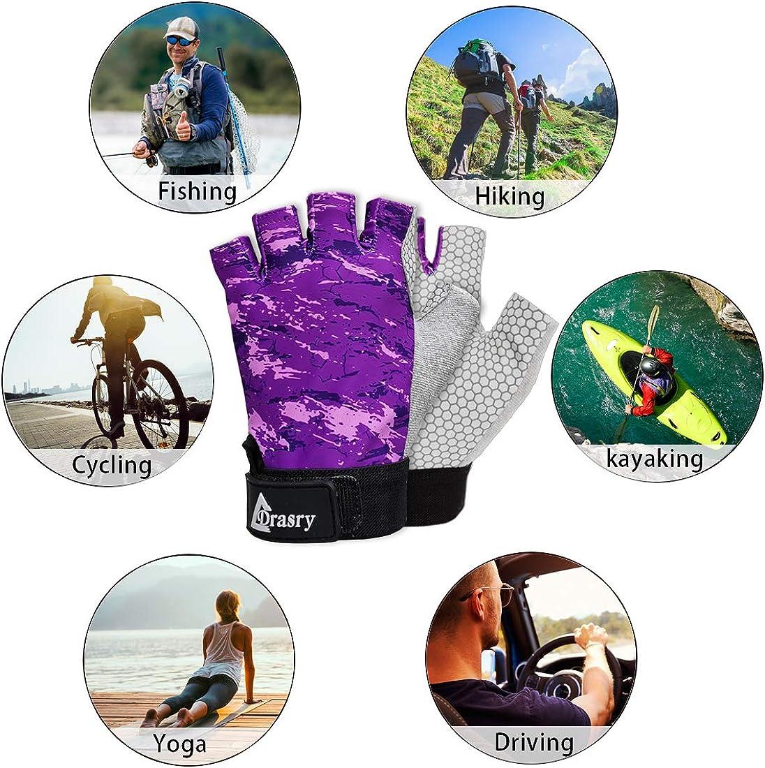 Drasry UV Fishing Gloves Fingerless Sun Protection Men Women UPF50+SPF for  Fishing Kayaking Paddling Hiking Sailing Rowing Driving Canoeing Glove  Purple Small