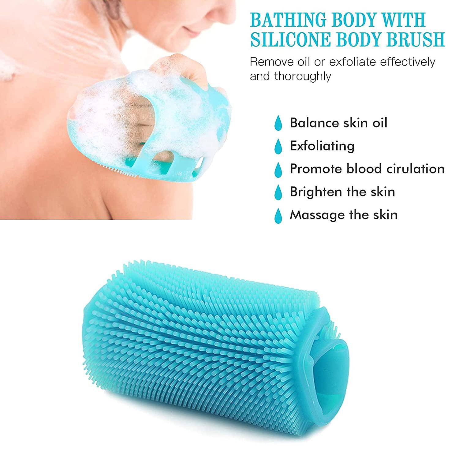 1 Pack Pure Silicone Food-Grade Body Brush Shower Cleansing Scrubber Gentle  Exfoliating Glove Soft Bristles (Blue)
