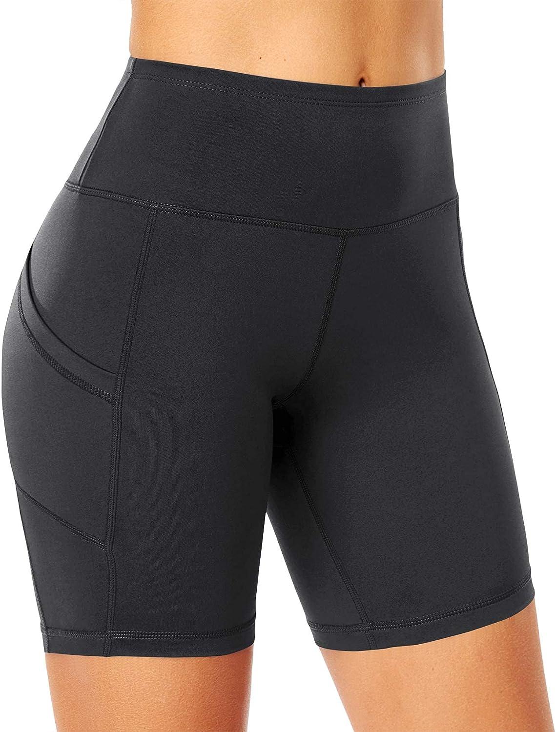 kenlcad Women's High Waist Leggings 4 5 8 Compression Shorts Running  Yoga Workout Pants 8-3 Pack:black/Navy Blue /Blue Small